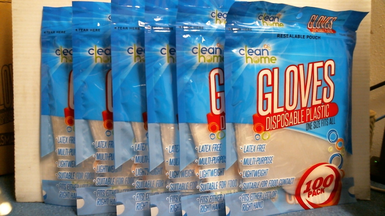 Clean Home 01809, Disposable Plastic Gloves, Pack of 100, Lot of 6, FREE SHIP