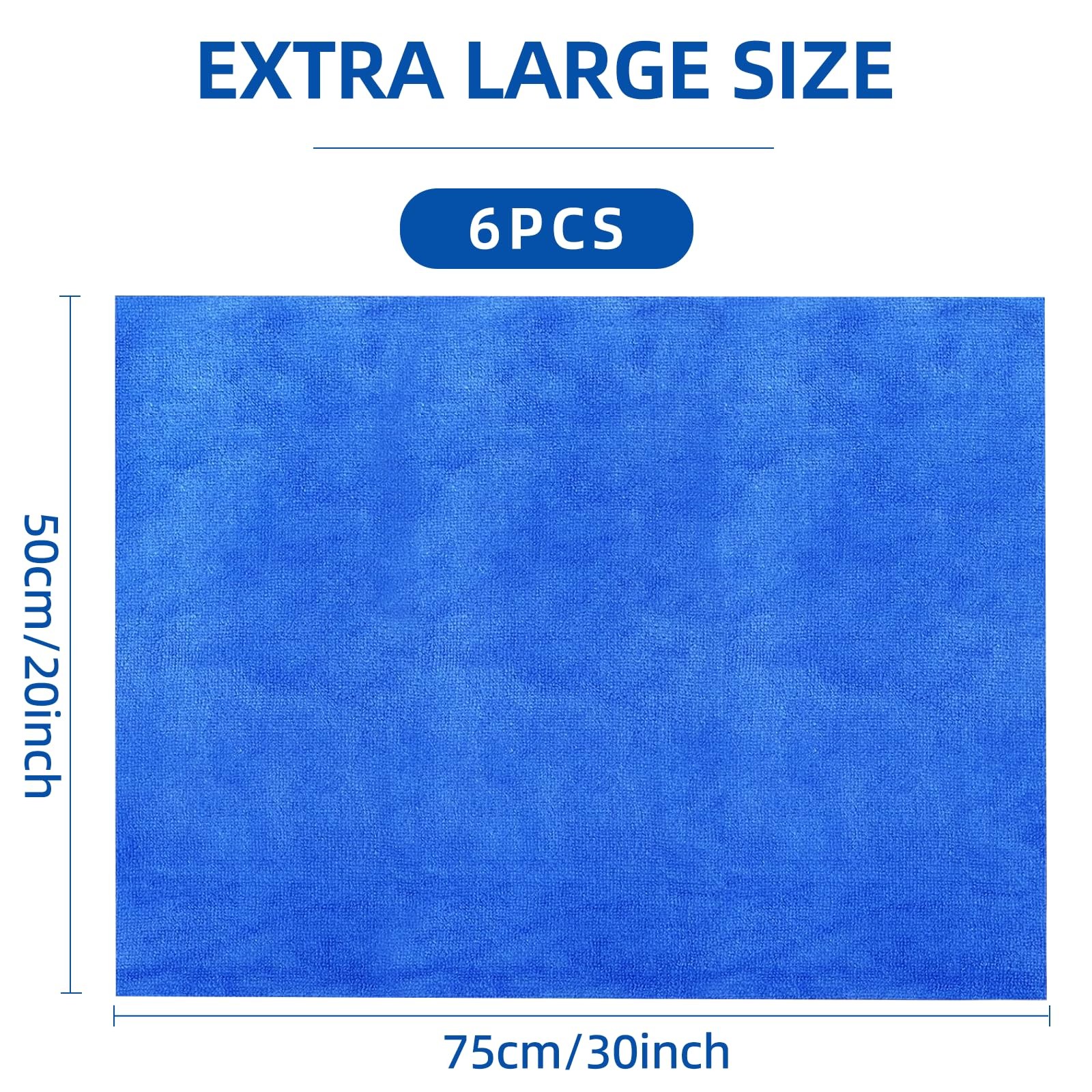IIDEA 6 Pack Microfiber Cleaning Cloths Extra 20 X 30 Inches, Blue and White