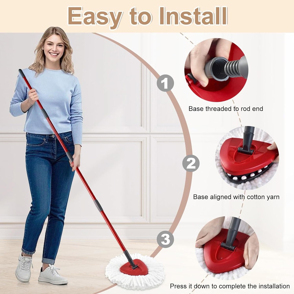 Replacement Microfiber Mop Head Easy Wring Refill For O-Cedar,Brush+mop base kit