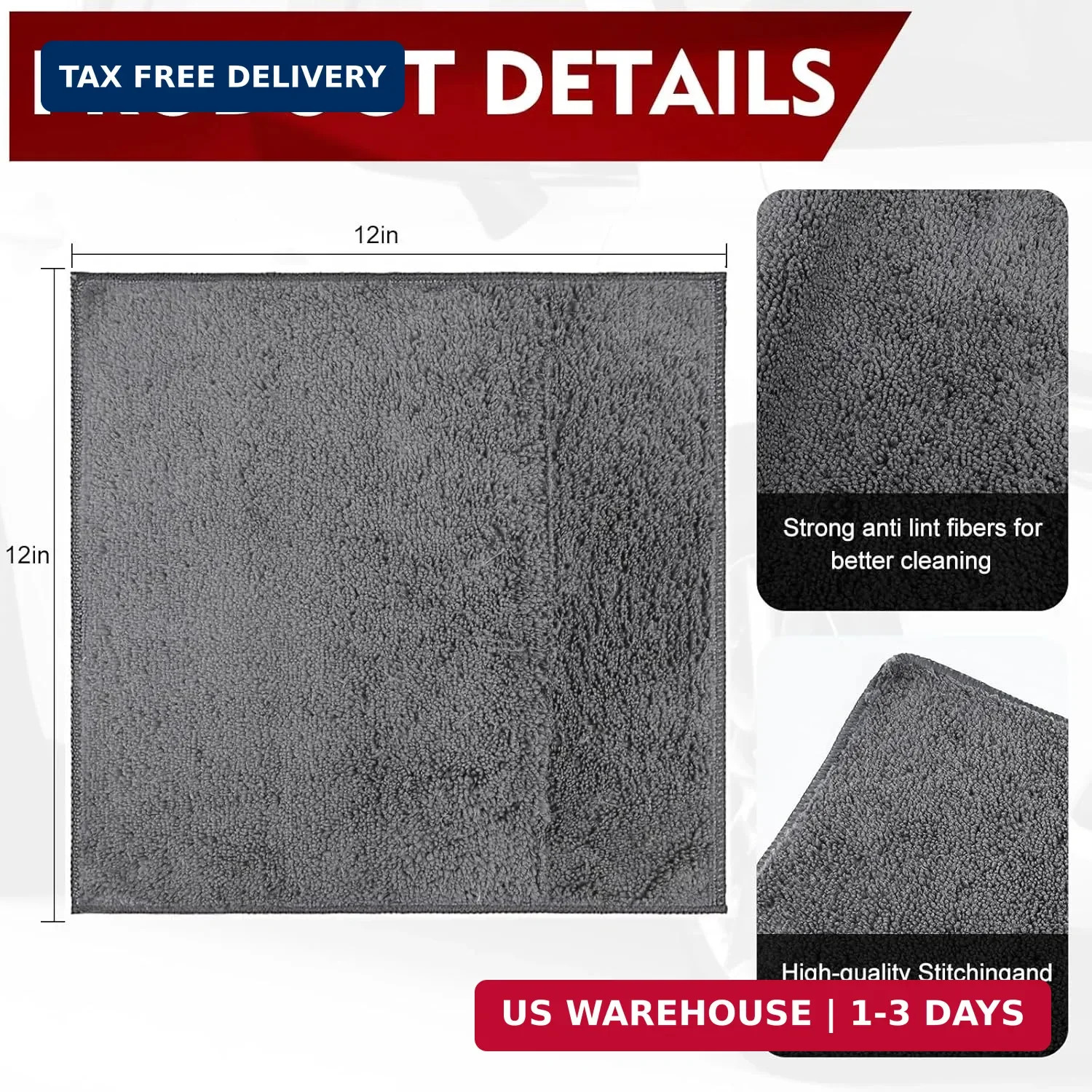 Puomue 12 Pack Microfiber Cleaning Cloth for Cars, 12″ X 12″ Car Microfiber Towe