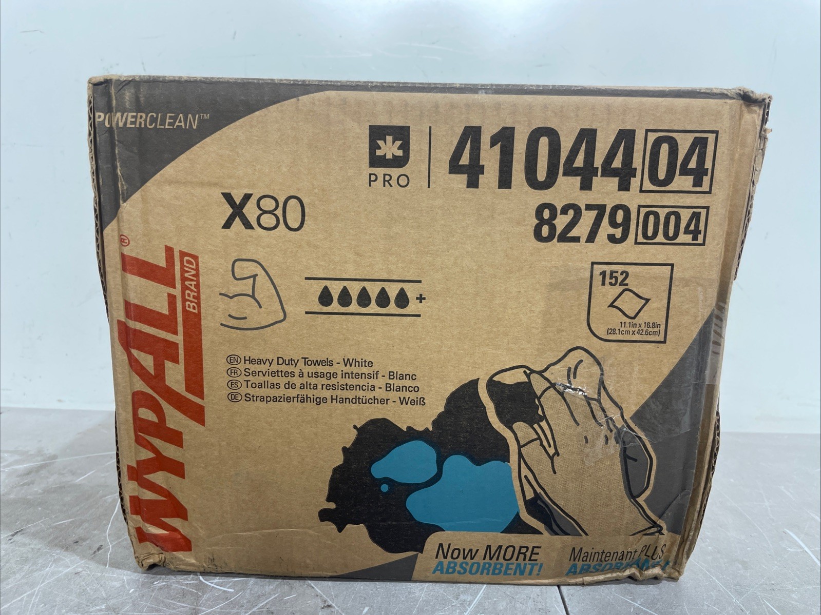 WypAll Power Clean X80 Cloths, HYDROKNIT, BRAG Box, 11.1×16.8, White, 152/Carton