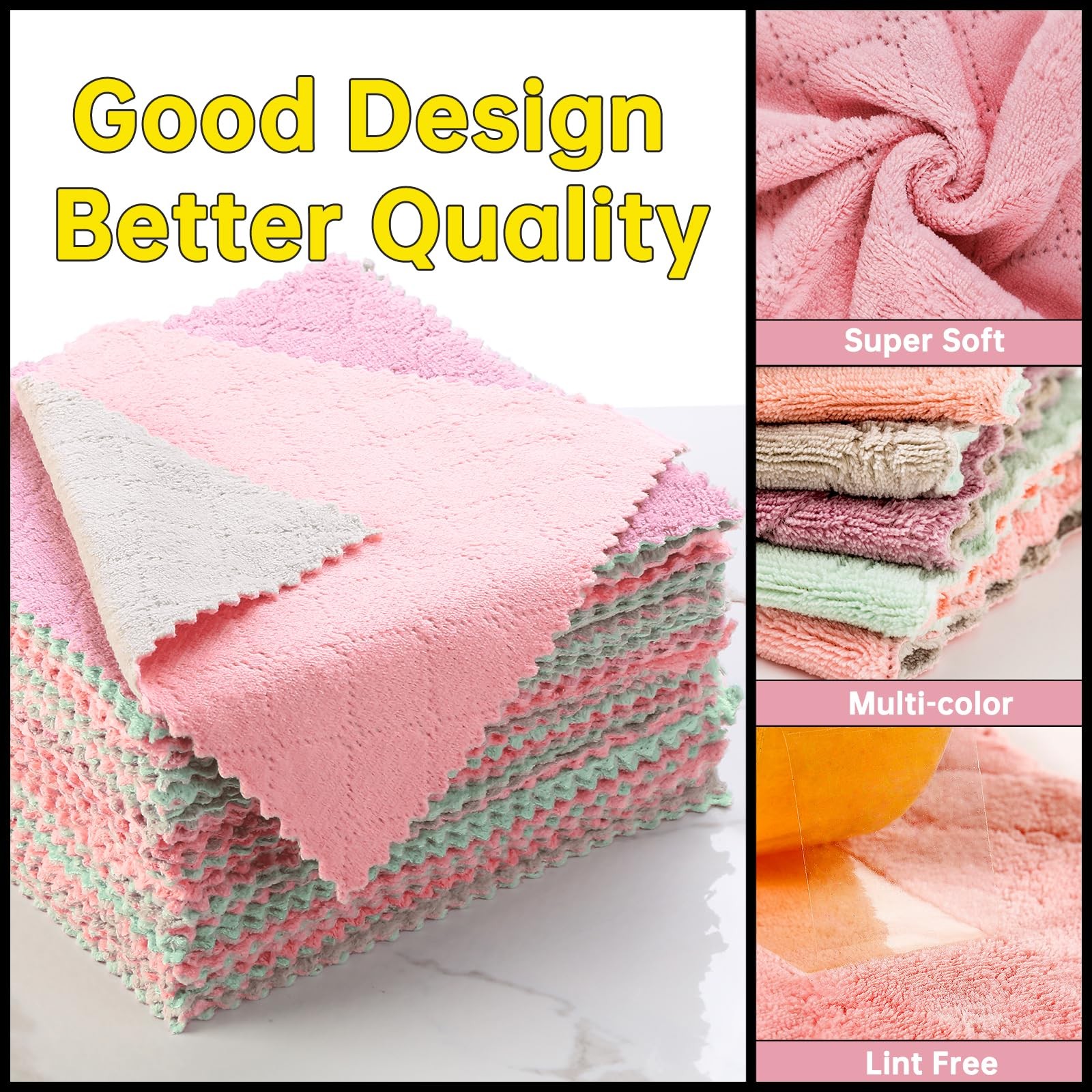 IZYUF 12 Pack Kitchen Cloth, 10 inches x 10 inches, Green，grey, Purple, Pink