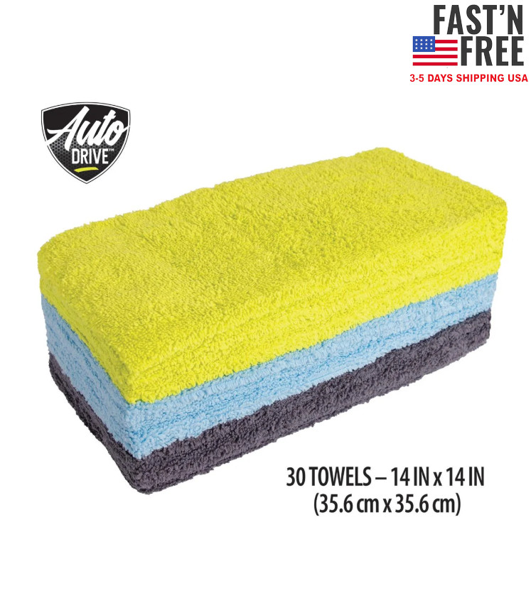 Auto Drive Multipurpose Microfiber Towels 14″” x 14″” Multicolor 30 Pack