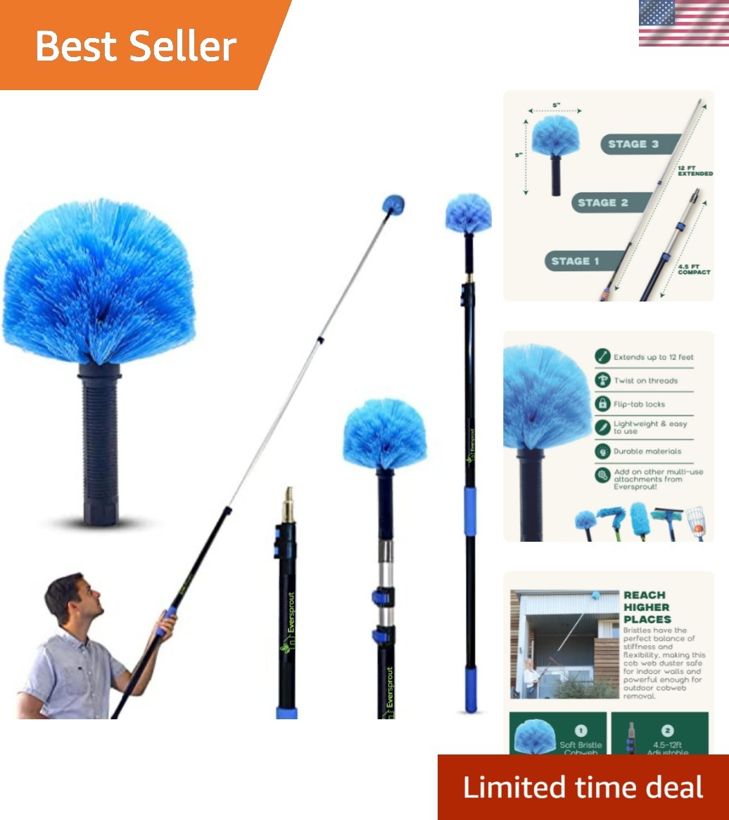 Telescoping Duster Extension Pole Cobweb Cleaner for Ceiling Walls Outdoors