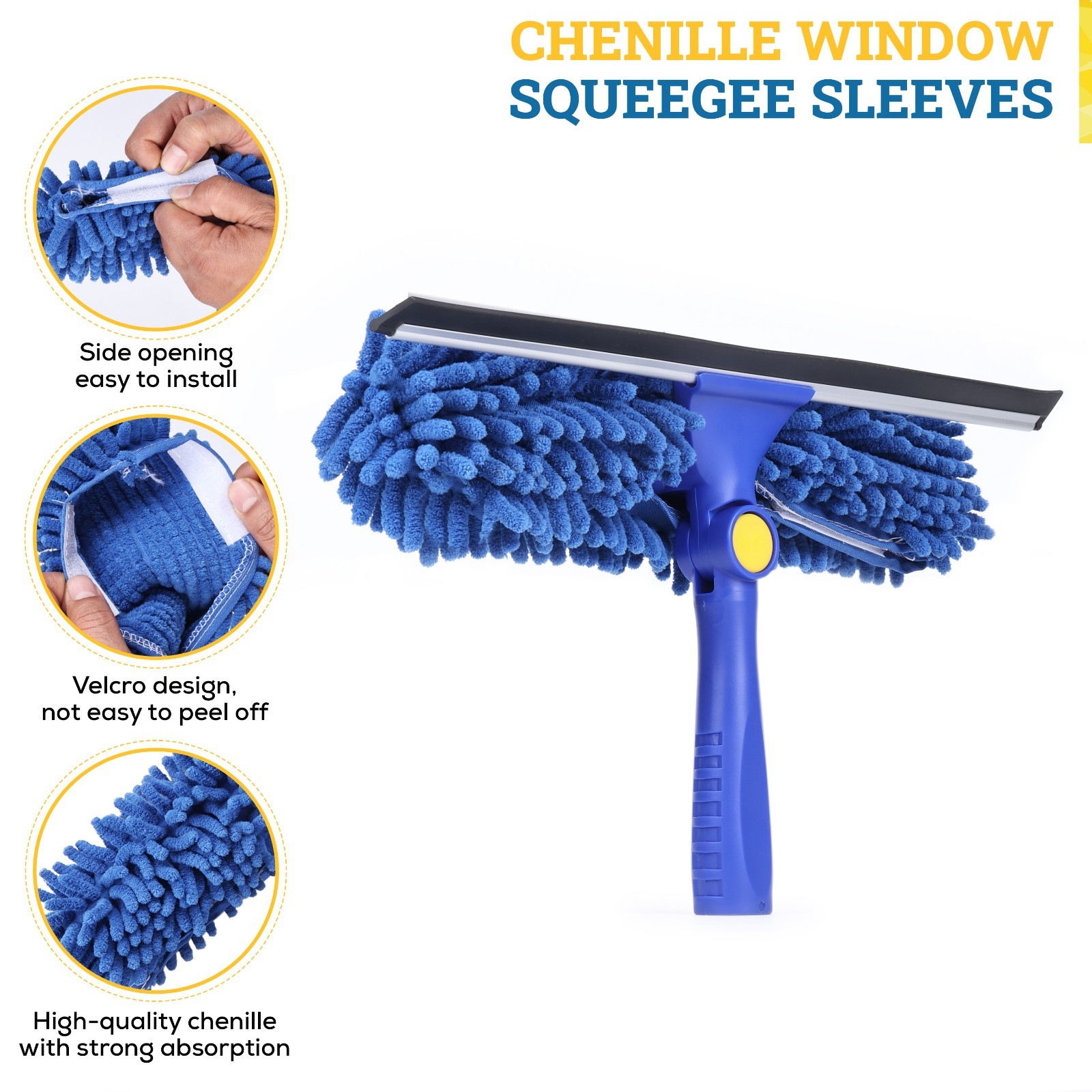 12″ Chenille Reusable Washable Window Cleaning Squeegee Sleeves – 5 Pack