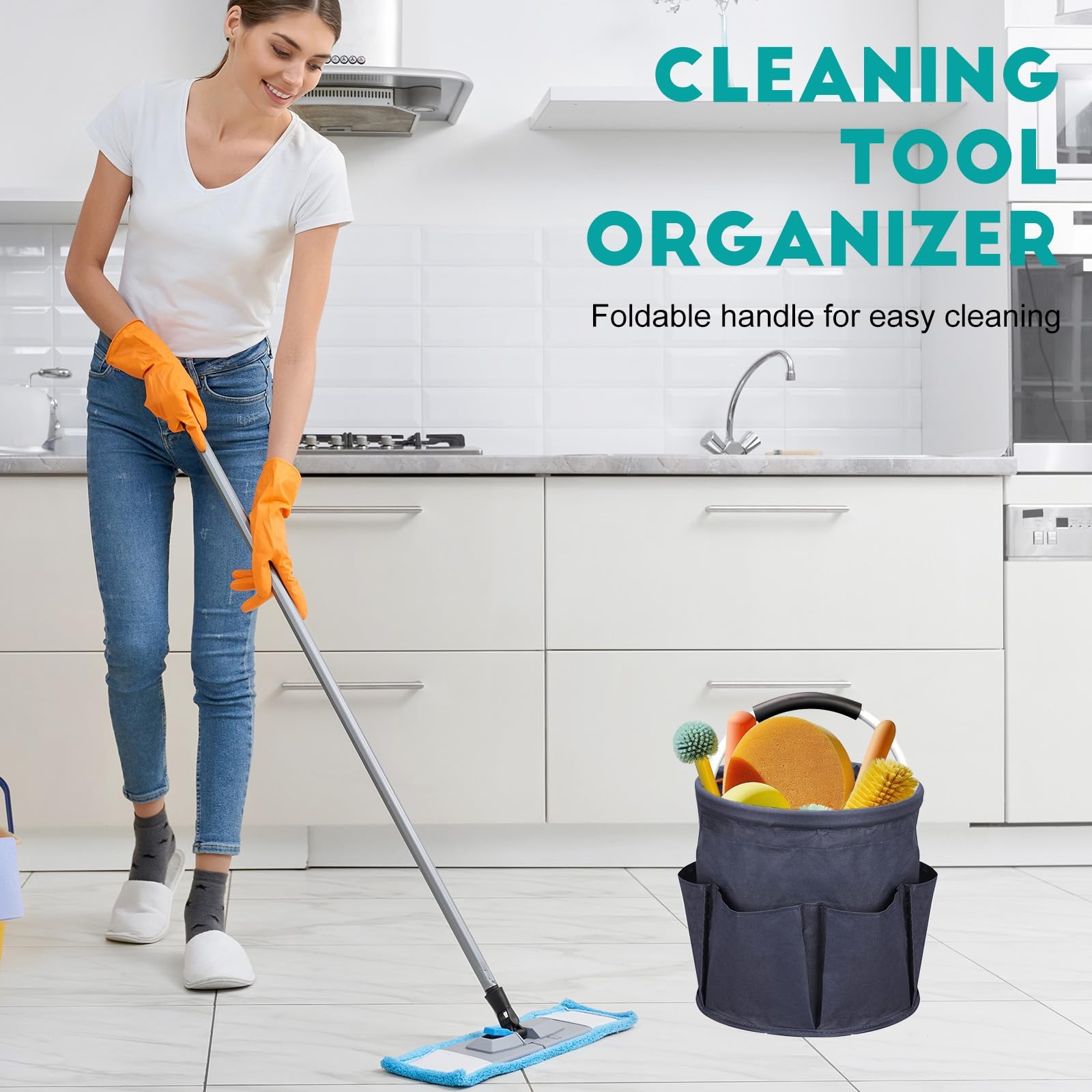 Ashmacdo Cleaning Caddy for Supplies,17L Supply Navy Blue