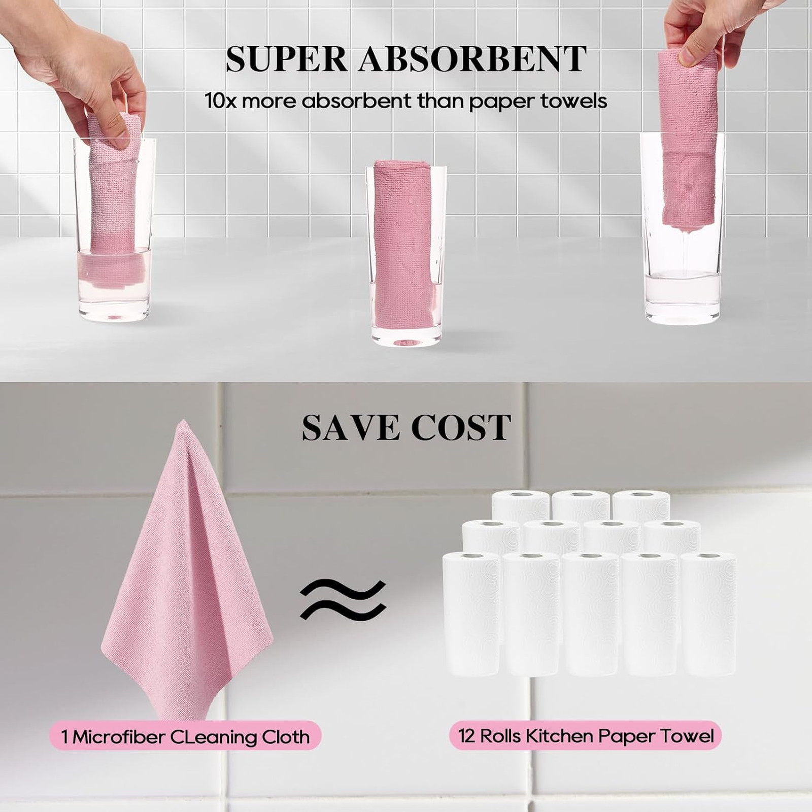 Microfiber Cleaning Cloth Roll 90 Pack 12×12 Inches Tear Away Reusable Washable