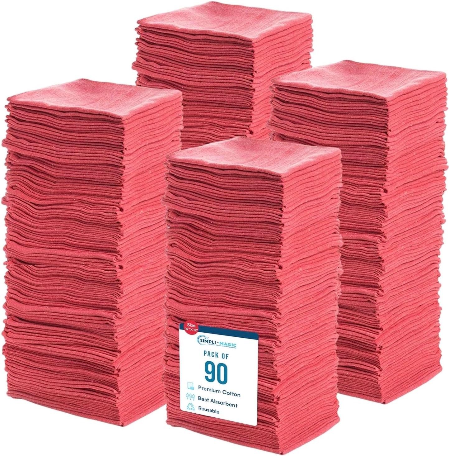 Simpli-Magic Cotton Shop Towels 14″x12″ (90 Pack) – Reusable Cleaning Shop Rags
