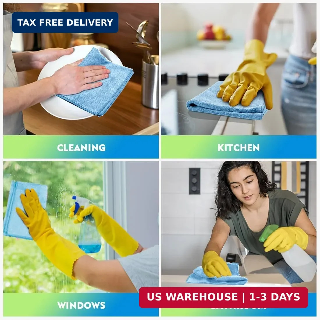HOMEXCEL Blue Microfiber Cleaning Cloth 12 Pack, 12.5 x 12.5 inch Microfiber Tow