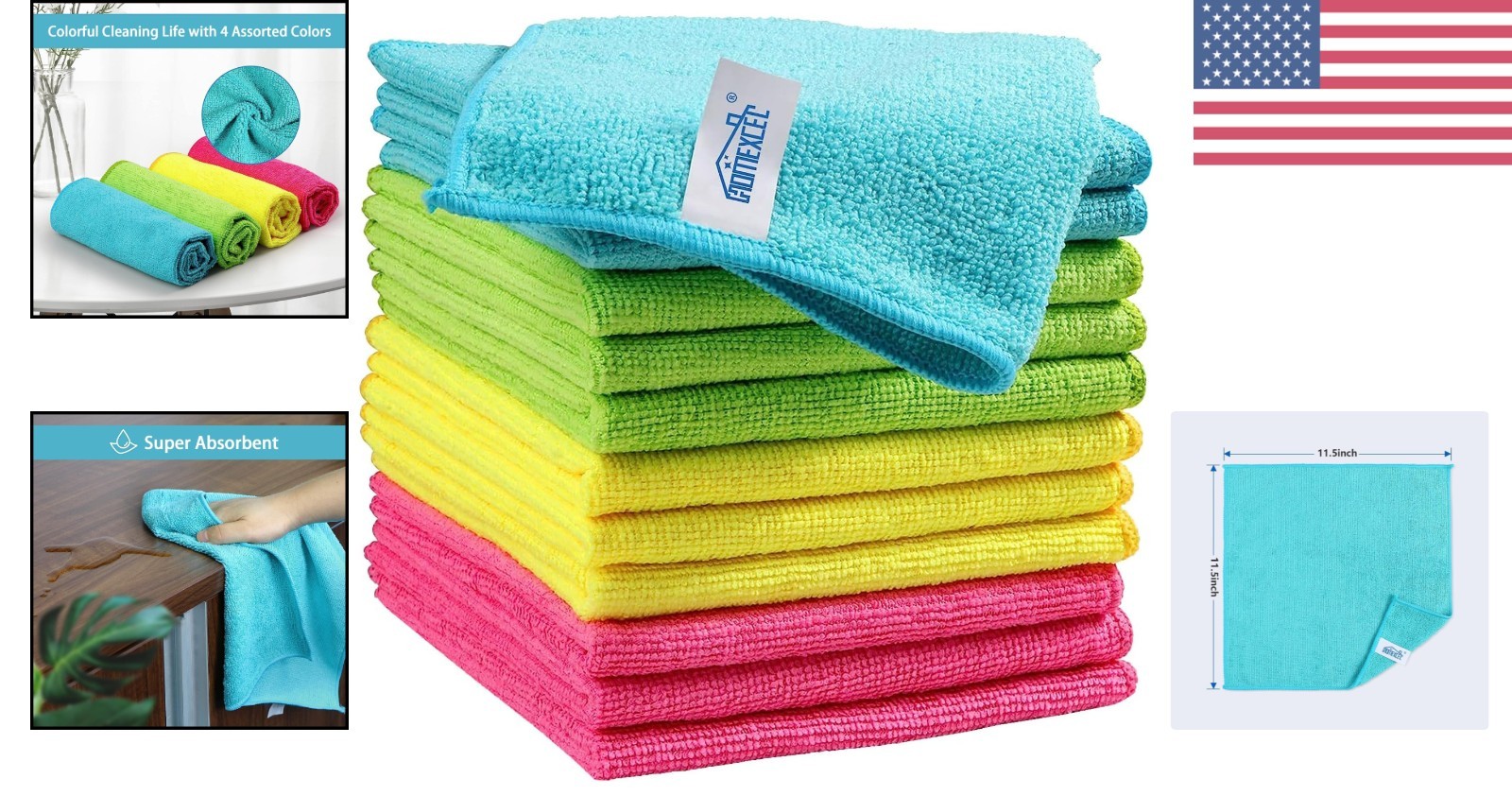 Versatile Microfiber Cleaning Rags – 12 Pack, Perfect for Kitchen, Glass & Cars