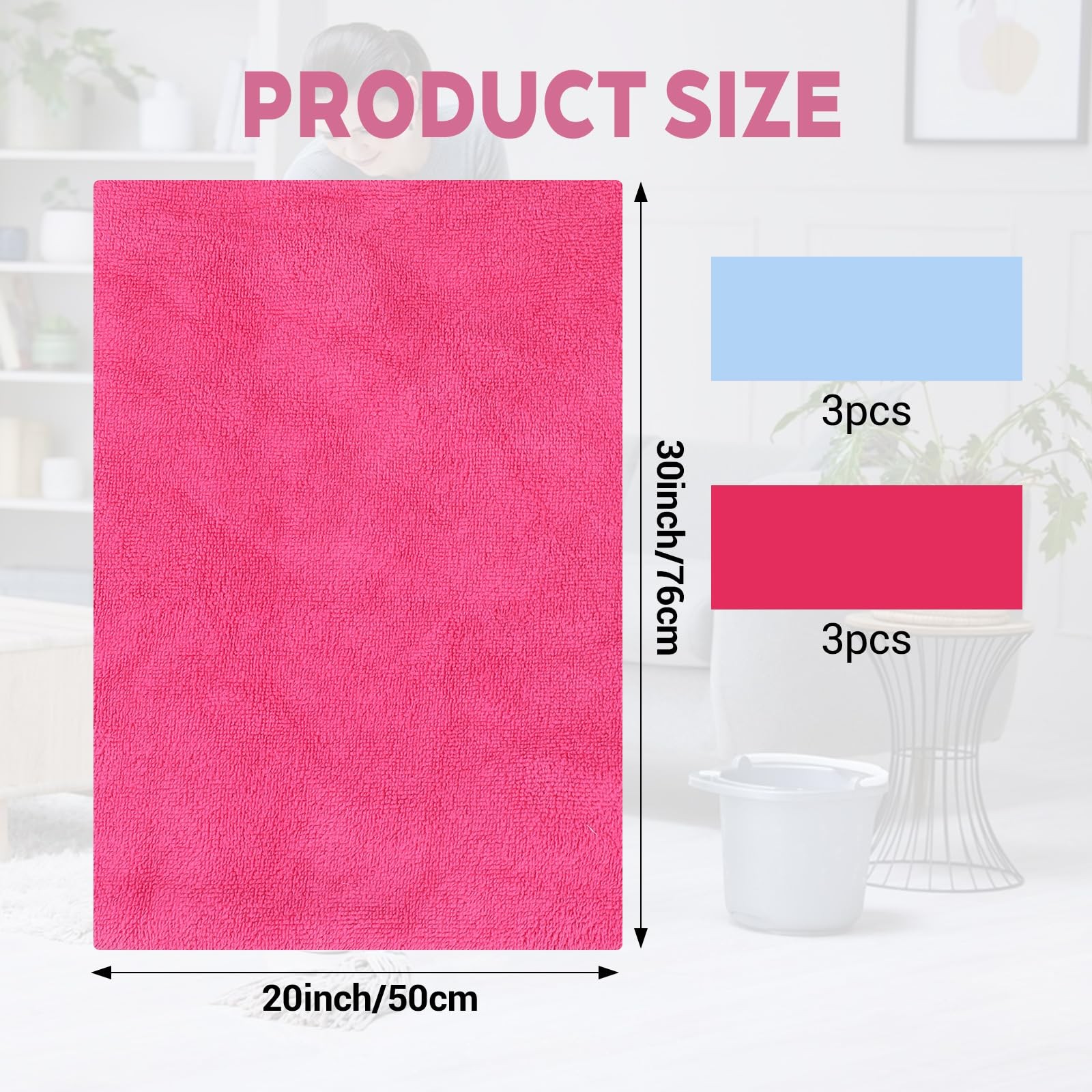 AojSup 6 Pcs Multicolor Extra Large 20 x 30 inches, Light Blue/Dark Pink