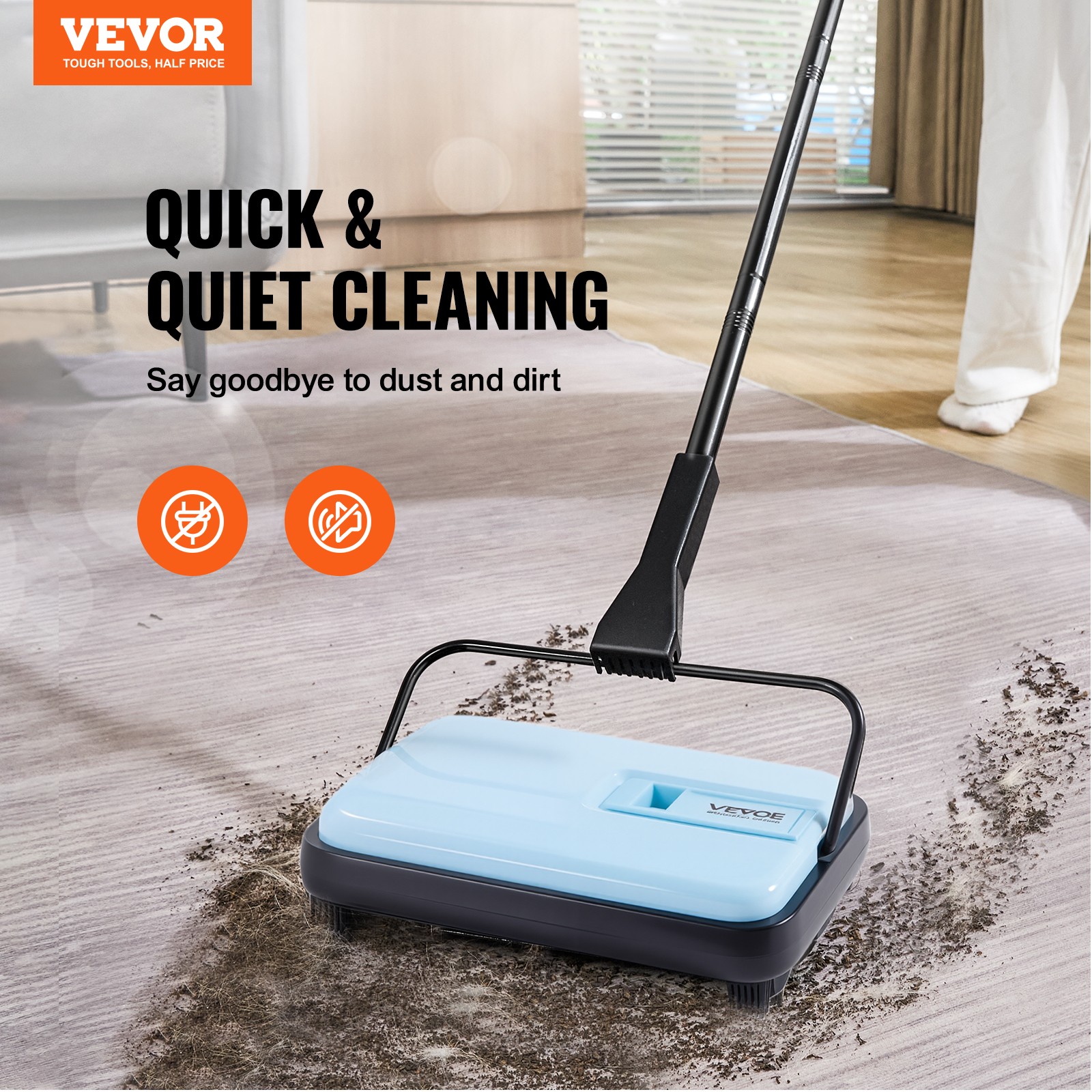 VEVOR Carpet Floor Sweeper Manual 6.7 in Width Sweeping Paths Non Electric Blue