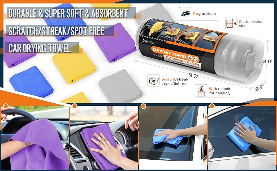 Premium Shammy Towel for Car, Super Absorbent 26″”x17″” Large Car Drying Towel,
