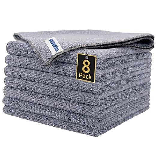 Grey Microfiber Cloth – Premium Towels – Lint-Free – 8 Pack – Grey