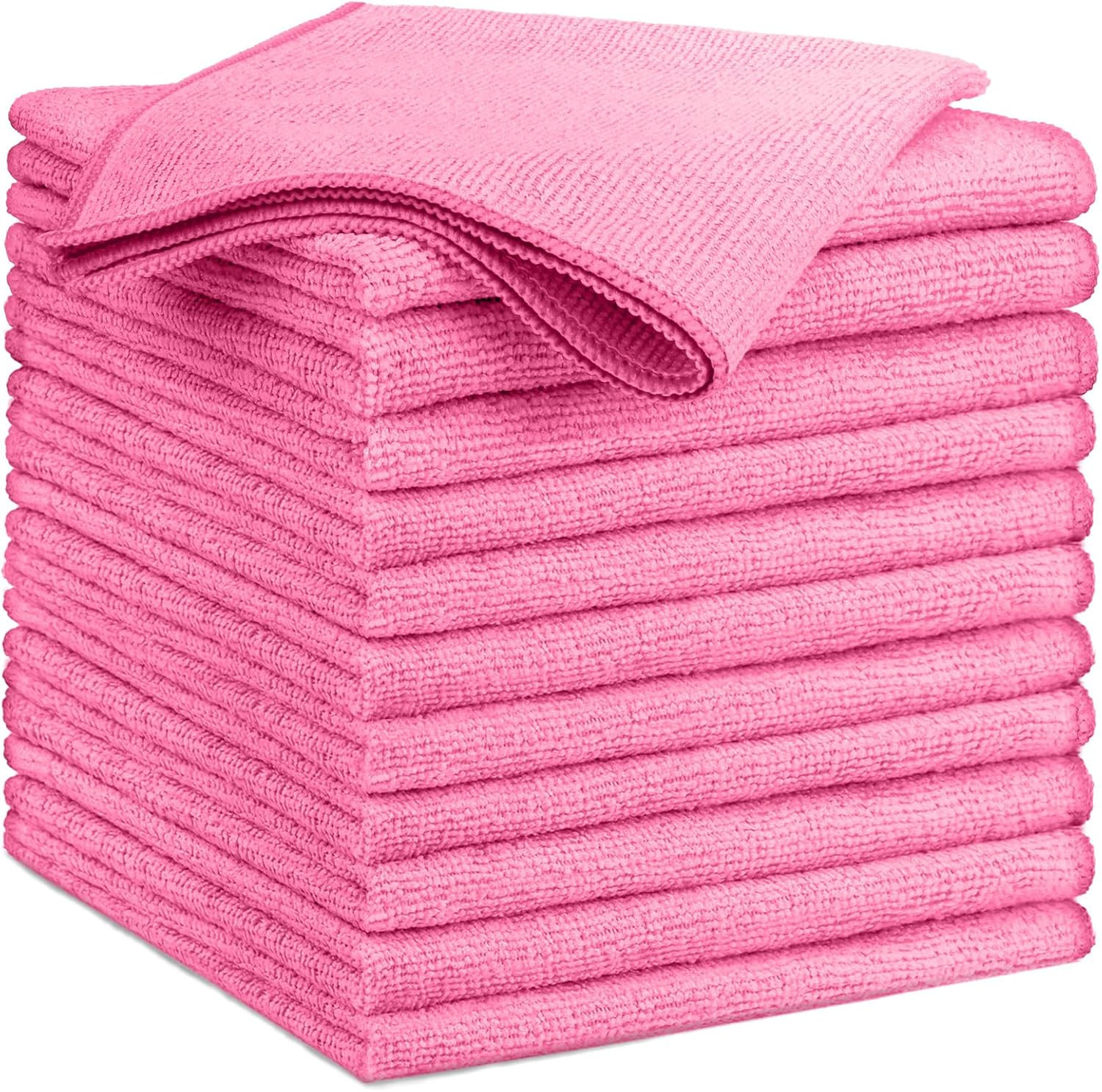 Pink Microfiber Cleaning Cloth, 12 Pack Cleaning Towels for Kitchen, Lint Free,