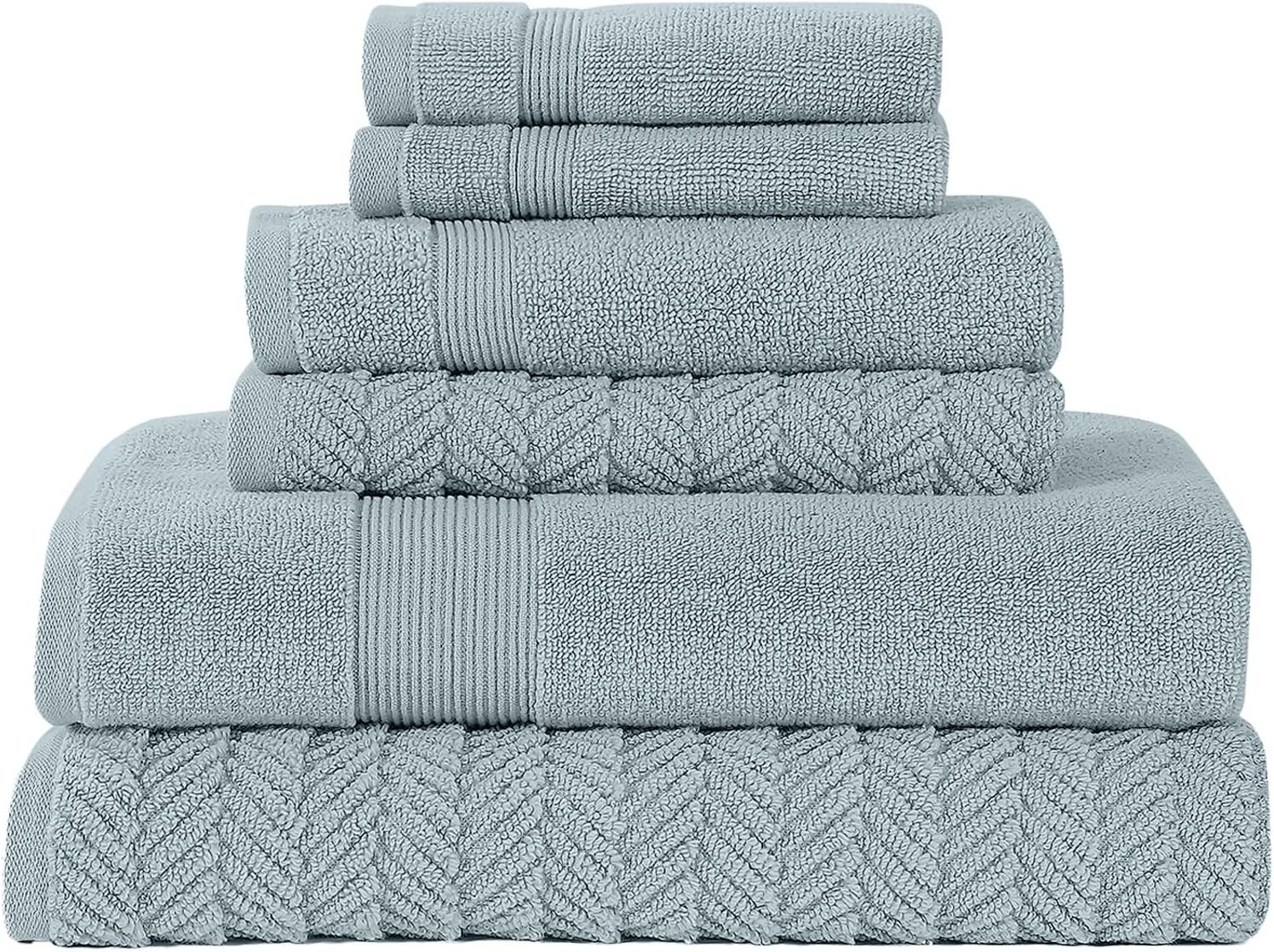 Otis 6-Piece 100% Cotton Towel Set – Zero Twist Jacquard Chevron – Includes 2
