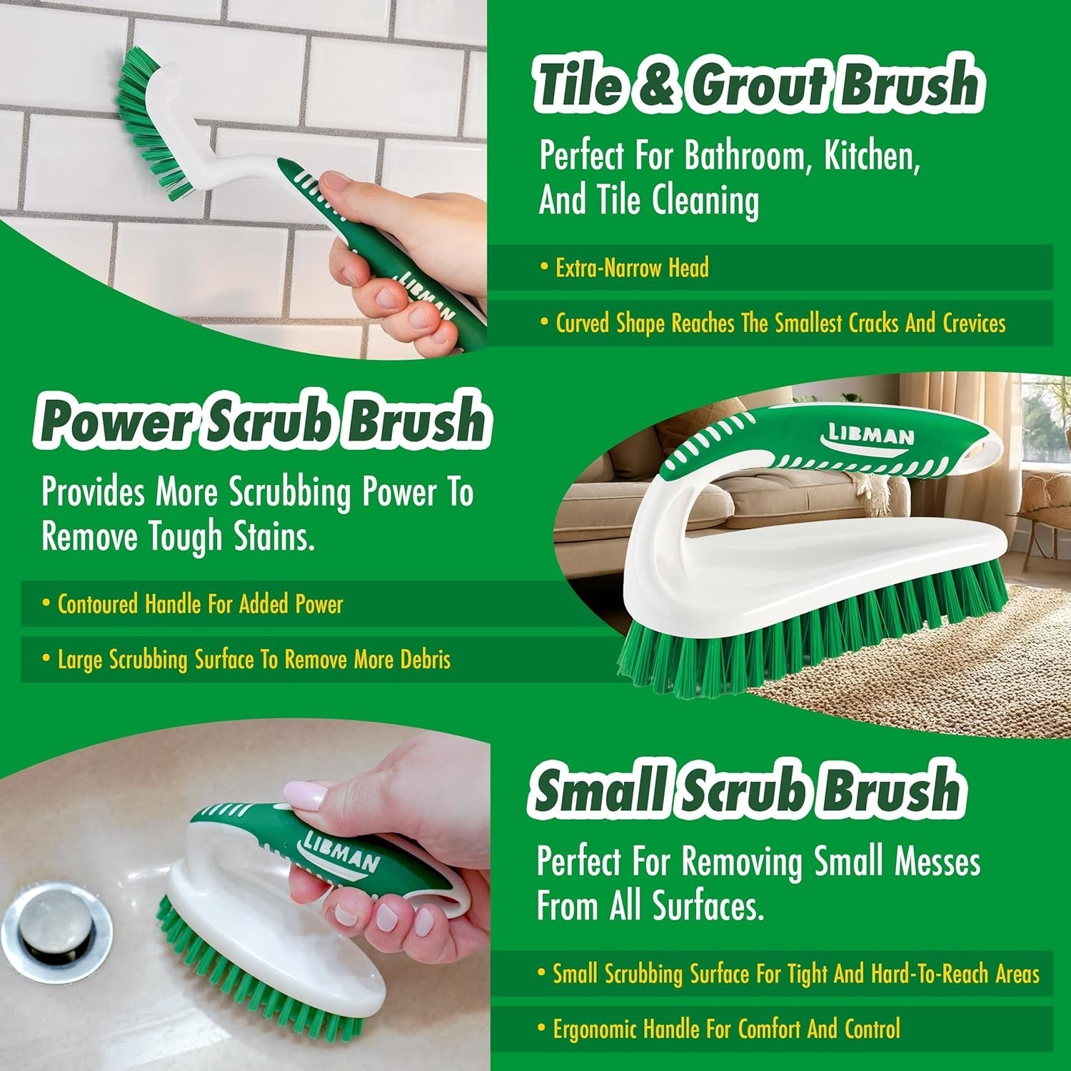 Ultimate Scrub Brush Kit: 3 Durable Brushes for Efficient Tile & Grout Cleaning