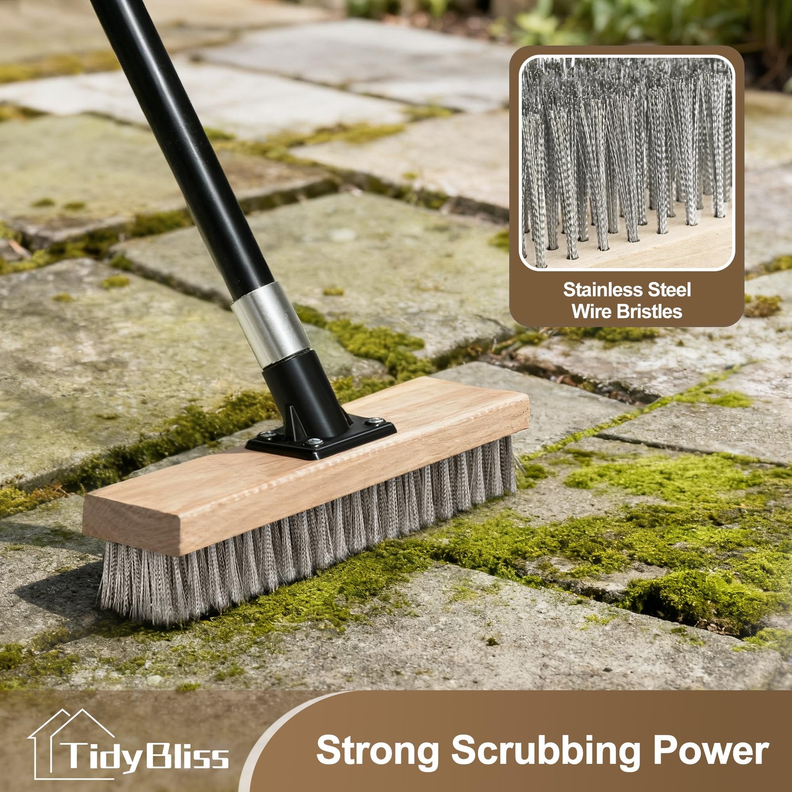 Stainless Steel Wire Scrub Brush with Long Handle, Heavy Duty Stiff Metal Bro…