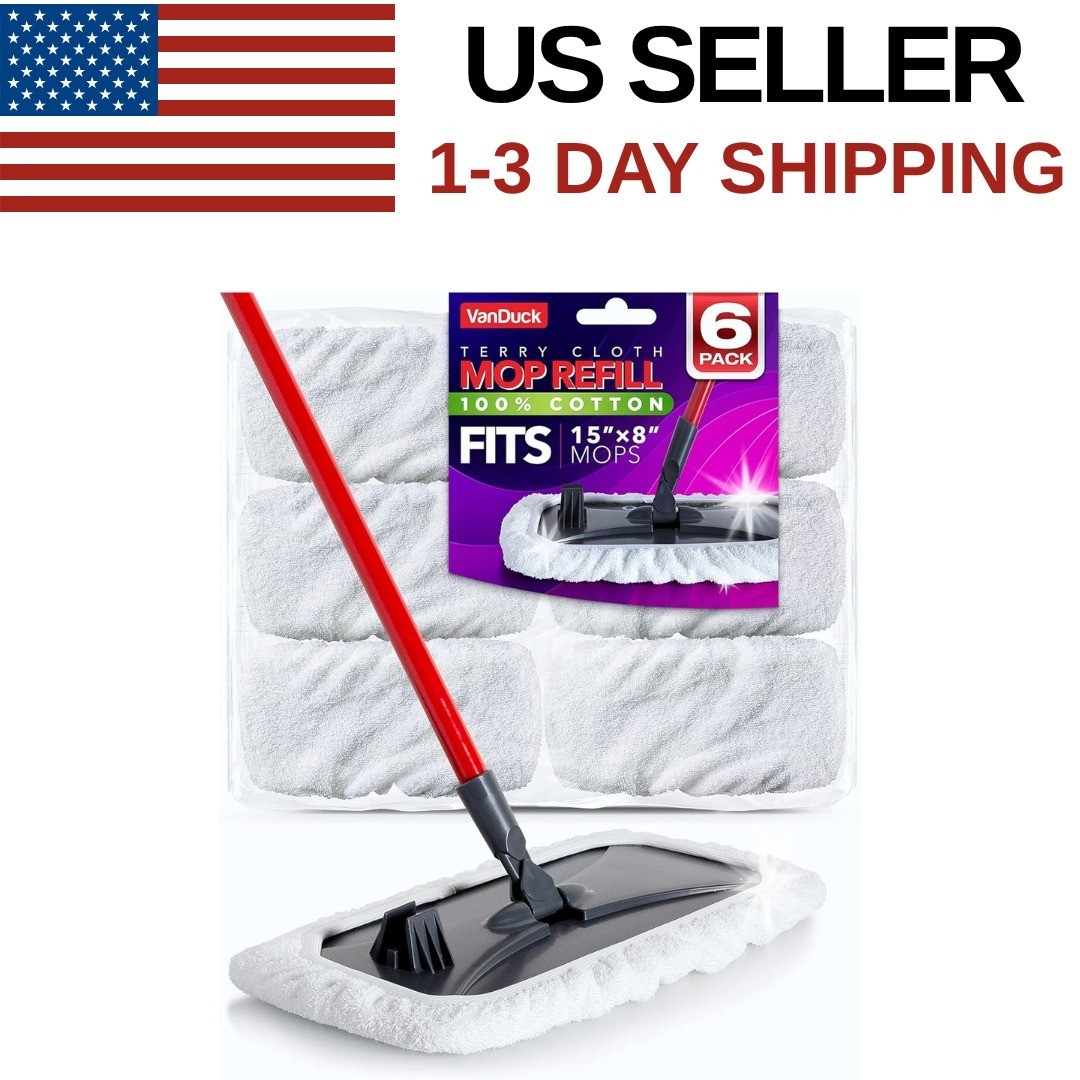 100% Cotton Terry Cloth Mop Pads 15×8 Inch 6-Pack (Handle is Not Included)