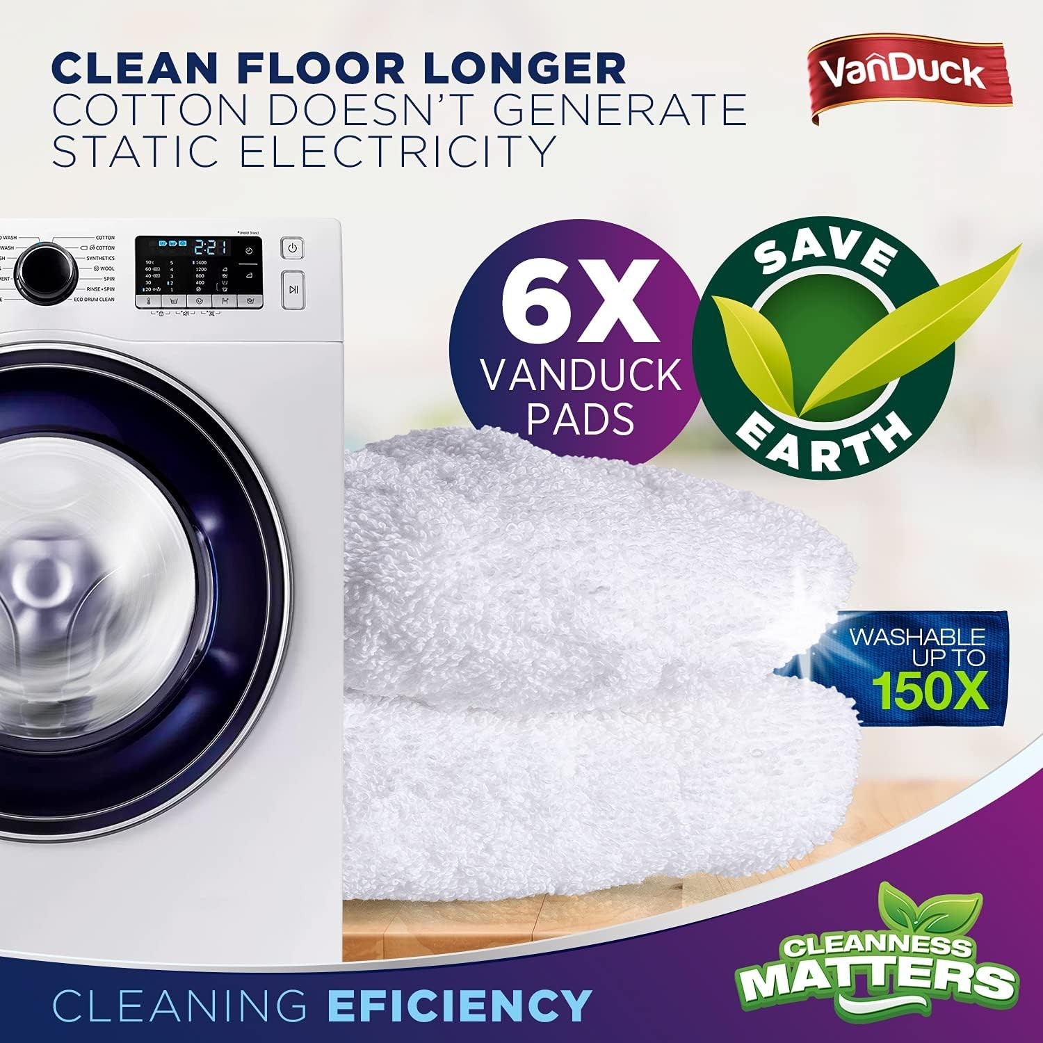 100% Cotton Terry Cloth Mop Pads 15×8 Inch 6-Pack (Handle is Not Included)