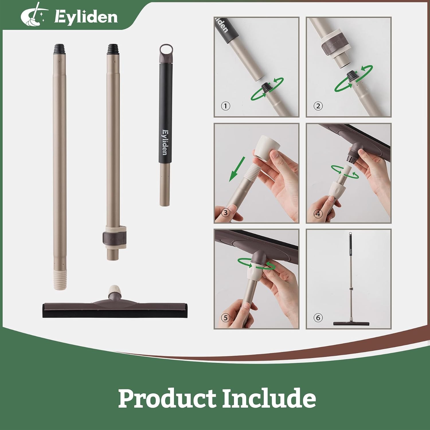 Eyliden 17″ Floor Squeegee, Dual EVA Blade, Water Removal, Tile, Hardwood