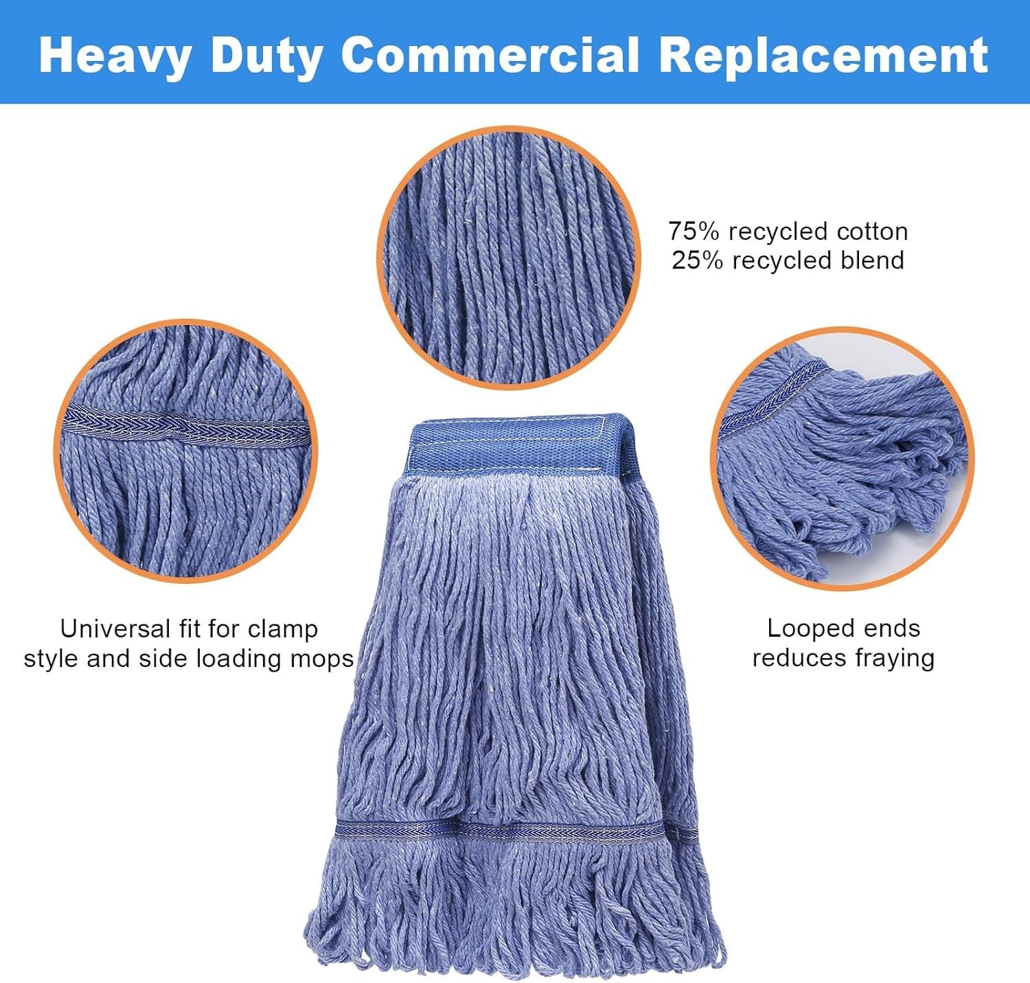 2 Pack Mop Head Replacement, Cleaning Heavy Duty Mop Head Commercial Replacement