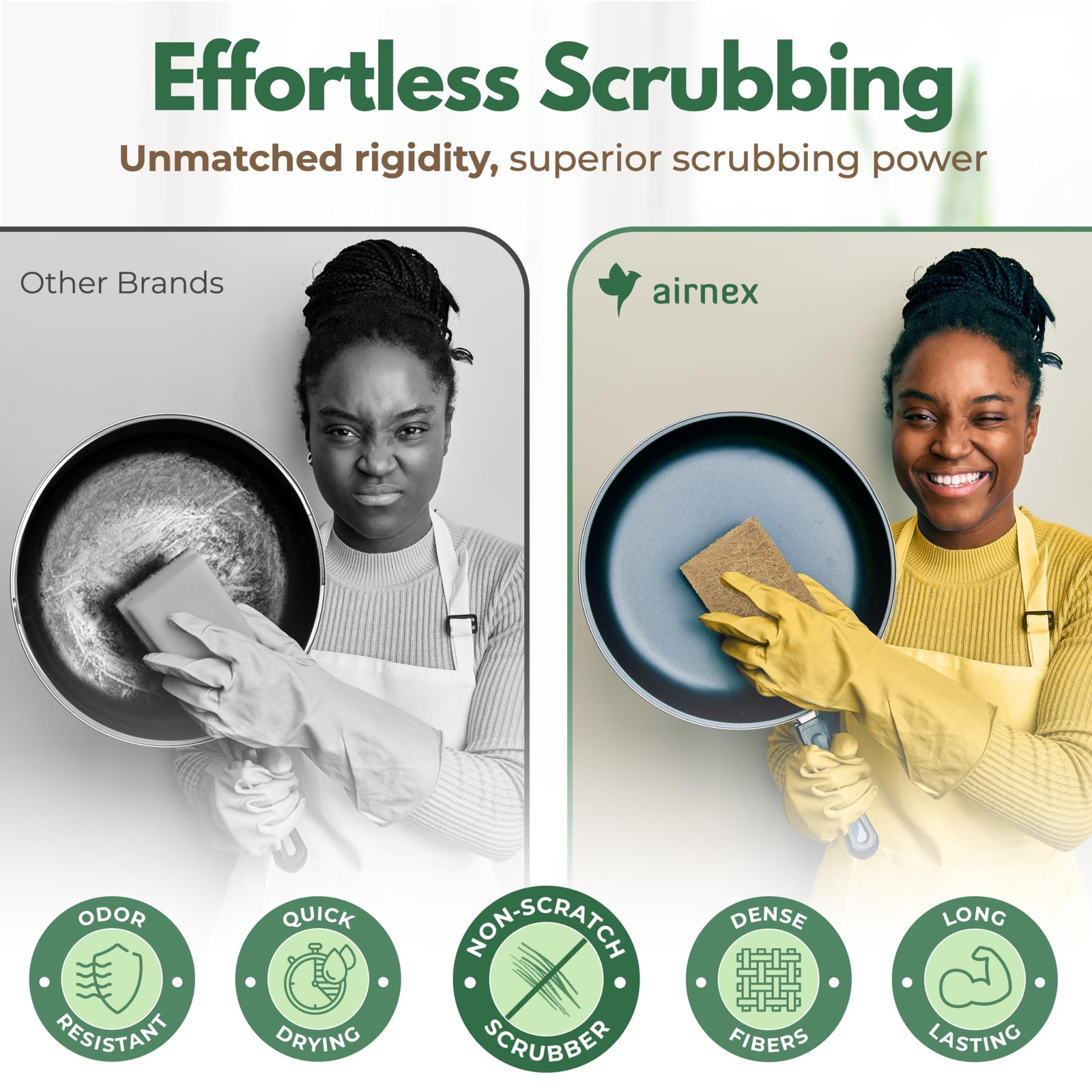 Plant Based Kitchen Scouring Pads 24 Pack Coconut Husk Non-Abrasive Scrubbing