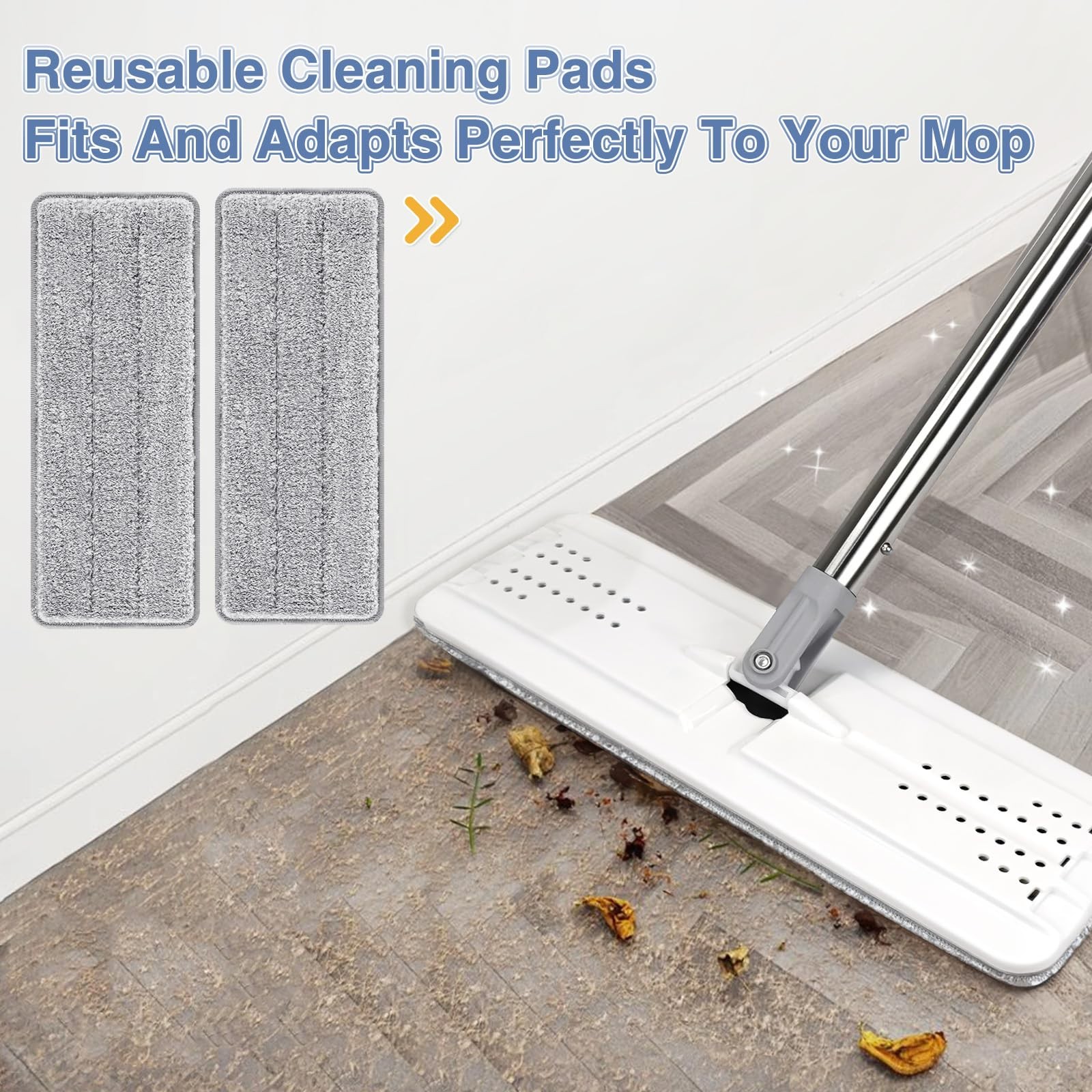 Flat Mop Head Replacement Pads Reusable Washable Squeeze Microfiber 13×4.9 In