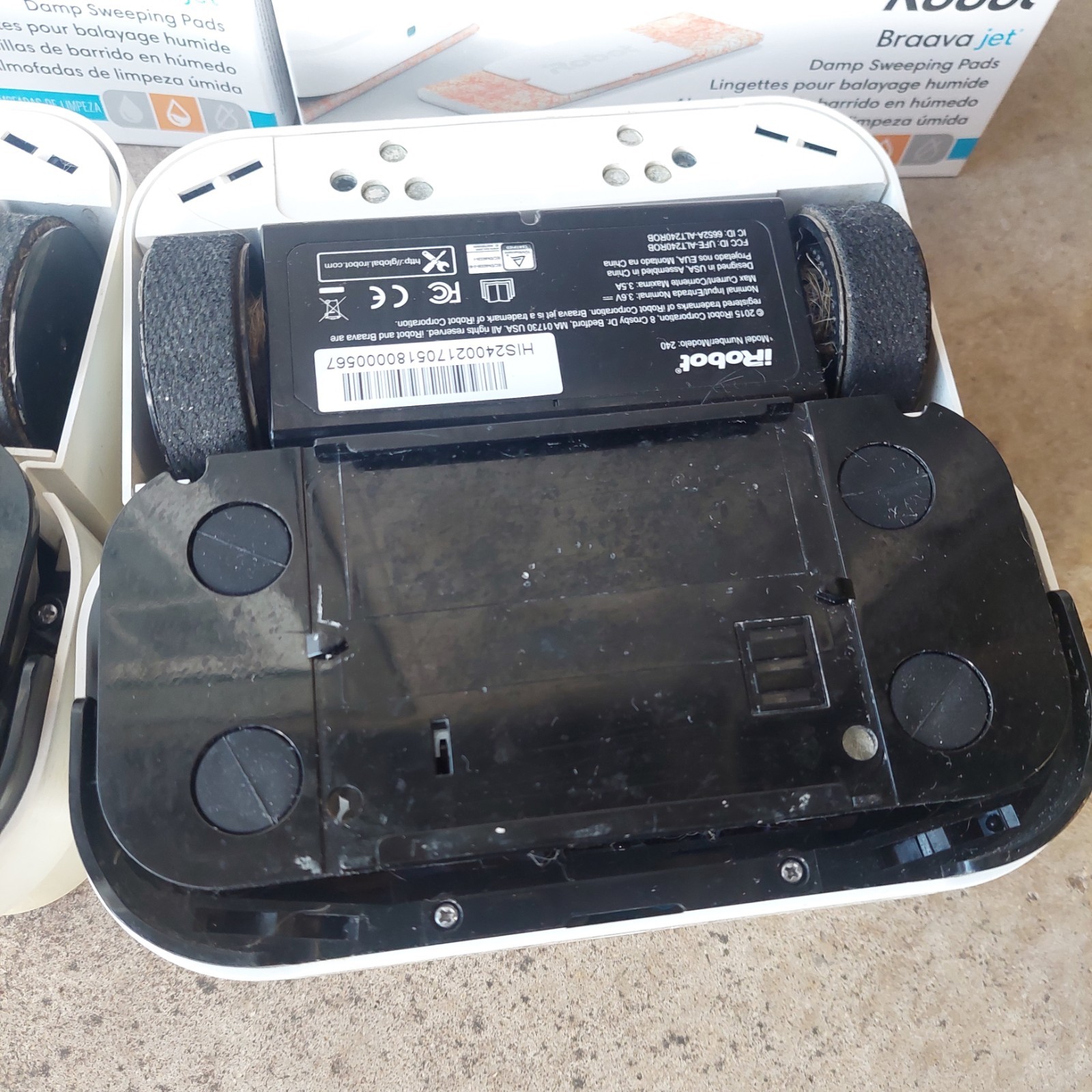 Lot Of 2 iRobot Braava Jet 240 Robot Mops w/ 1 Batteries, 1 Charger