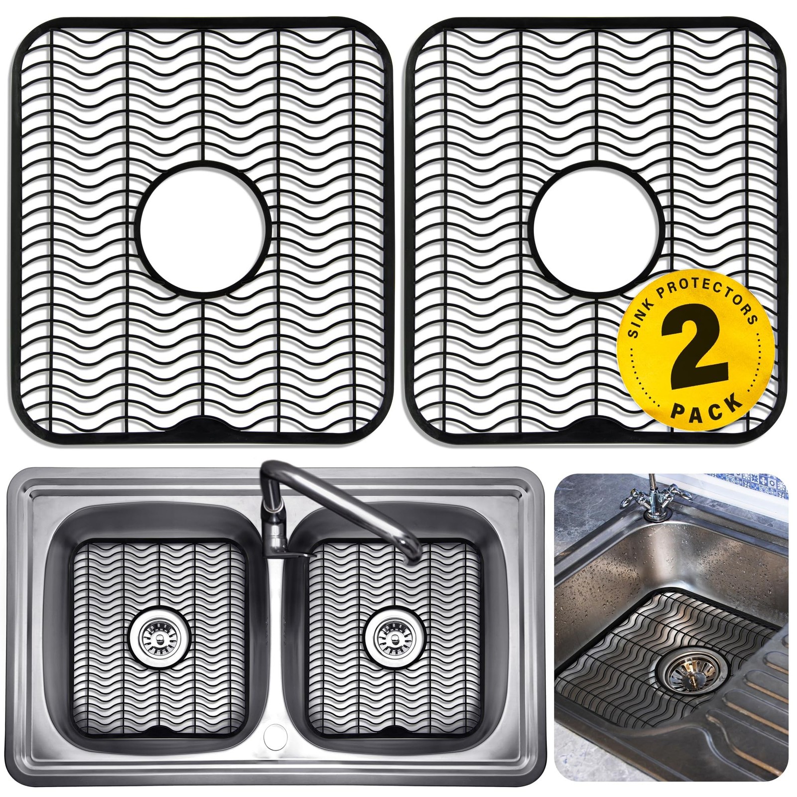 DecorRack 2 Sink Protectors for Kitchen Sink, Plastic 12″ x 11″ Dish Rack, Pr…