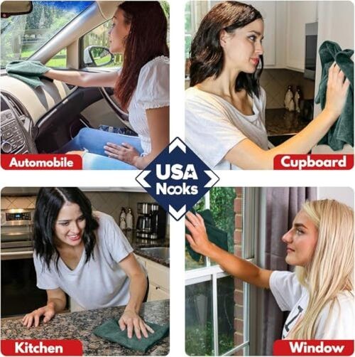 Premium 300GSM Microfiber Cleaning Cloth – 12.5″x12.5″ High 12 pack Dark Green