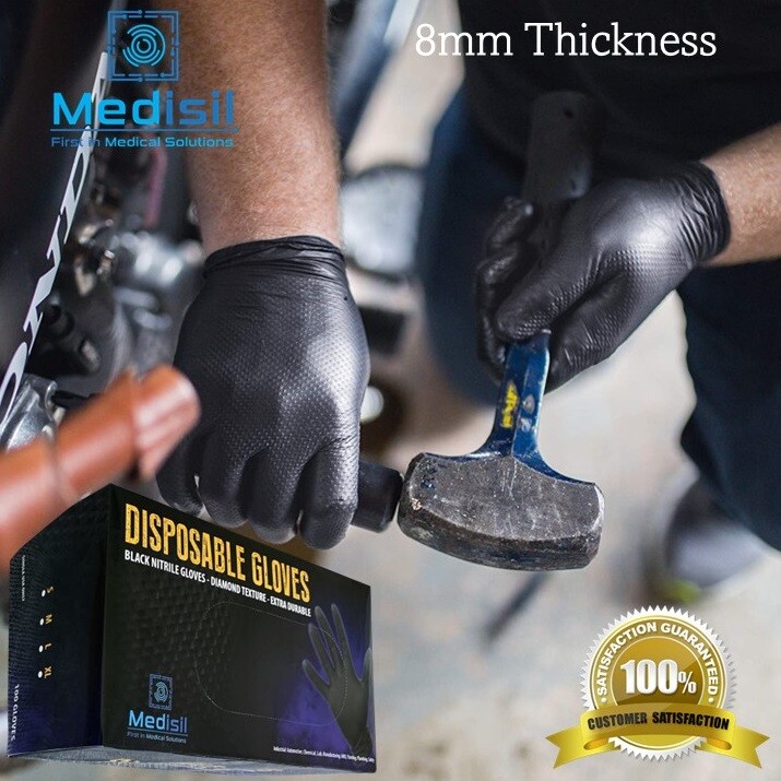 Mechanical HD Disposable Nitrile Gloves 8mm Powder Free & Latex Free (100pack)