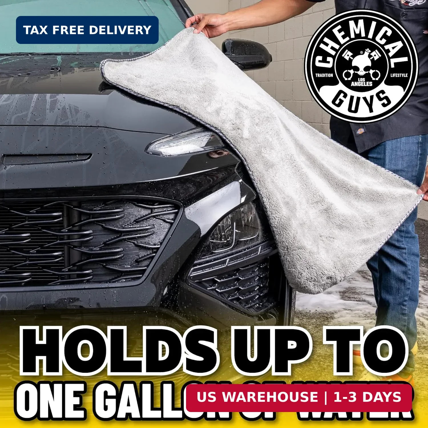 Chemical Guys Woolly Mammoth Large Microfiber Drying Towel – 36 x 25 Inch Gray,