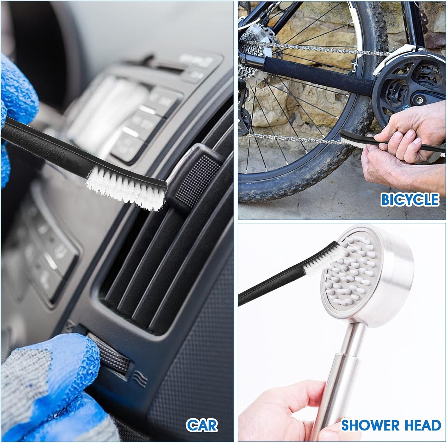 Double-Ended Nylon Cleaning Brushes, Set of 9, Black & White, Plastic Handles,