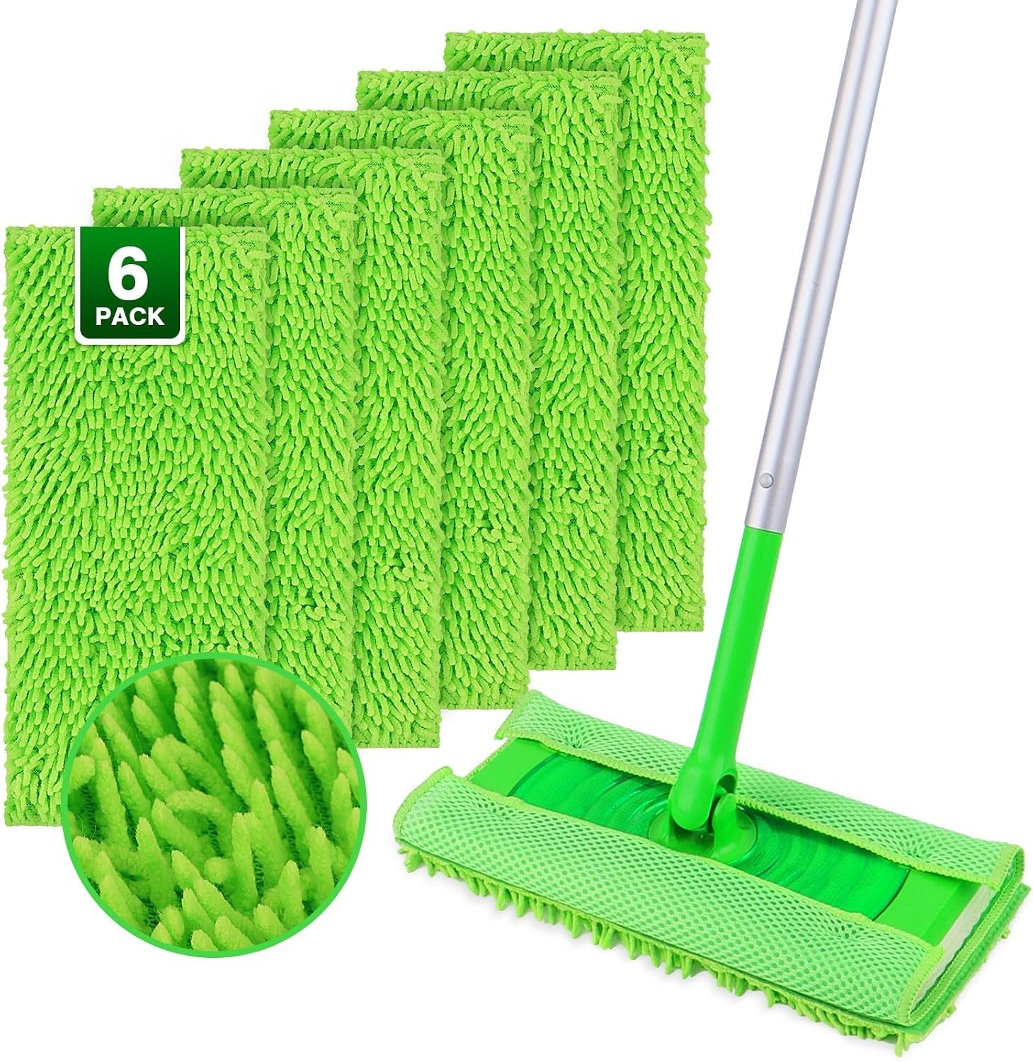 6 Pack Reusable Washable Microfiber Mop Pads for Swiffer Sweeper Floor Cleaner