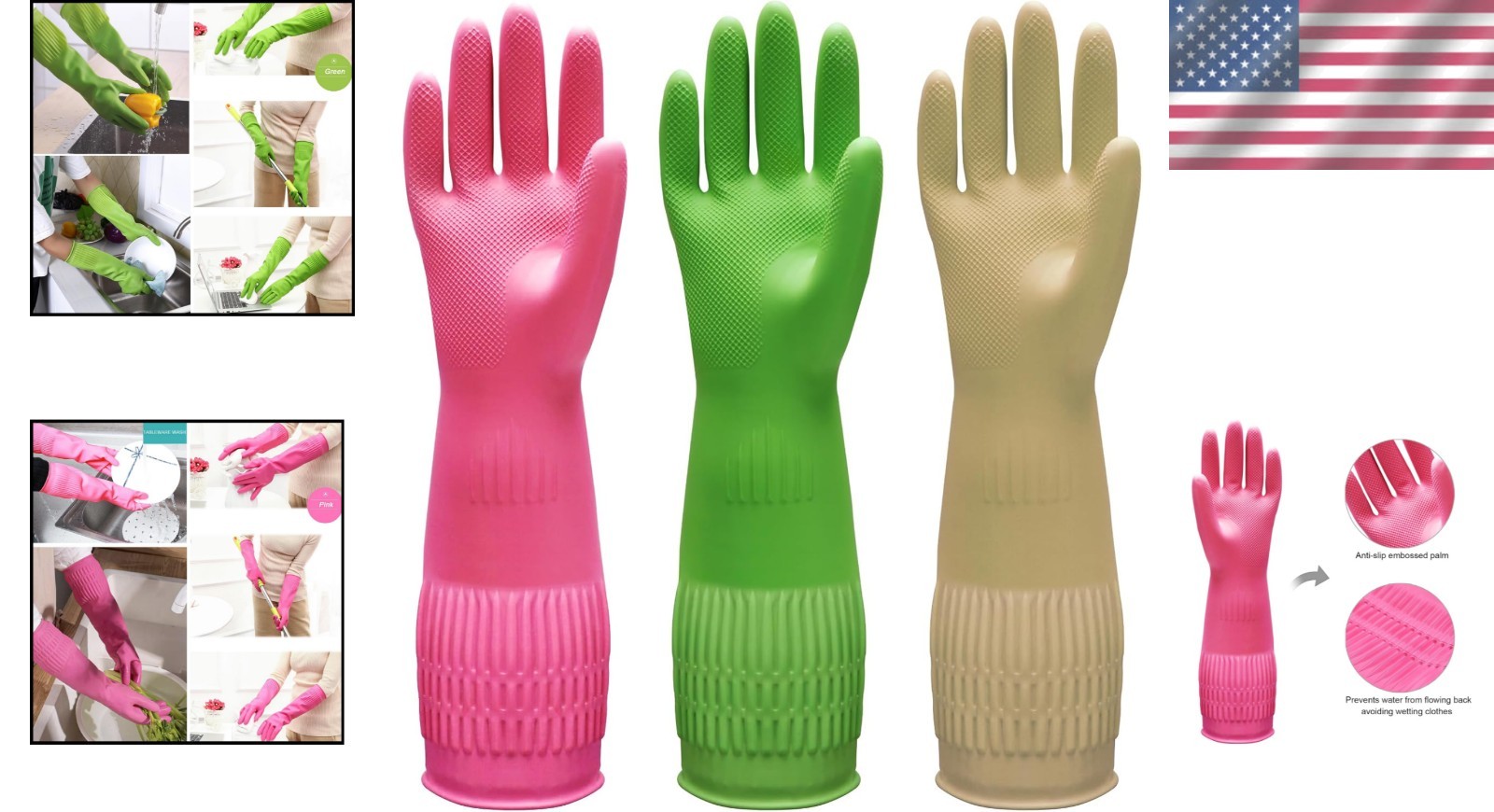 Reusable 15-Inch Rubber Gloves in Red, Yellow, Green – Ultimate Cleaning Support