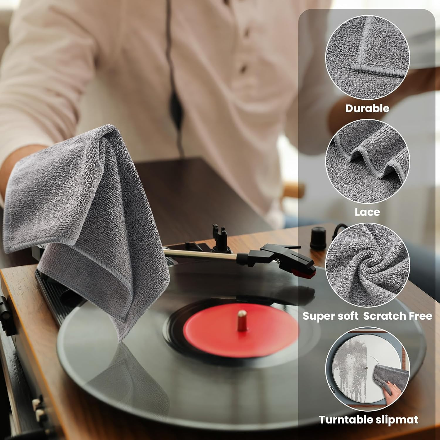 8 Pack Microfiber Record Cleaning Cloth, 12″ X 12″ Reuseable anti Static Towels