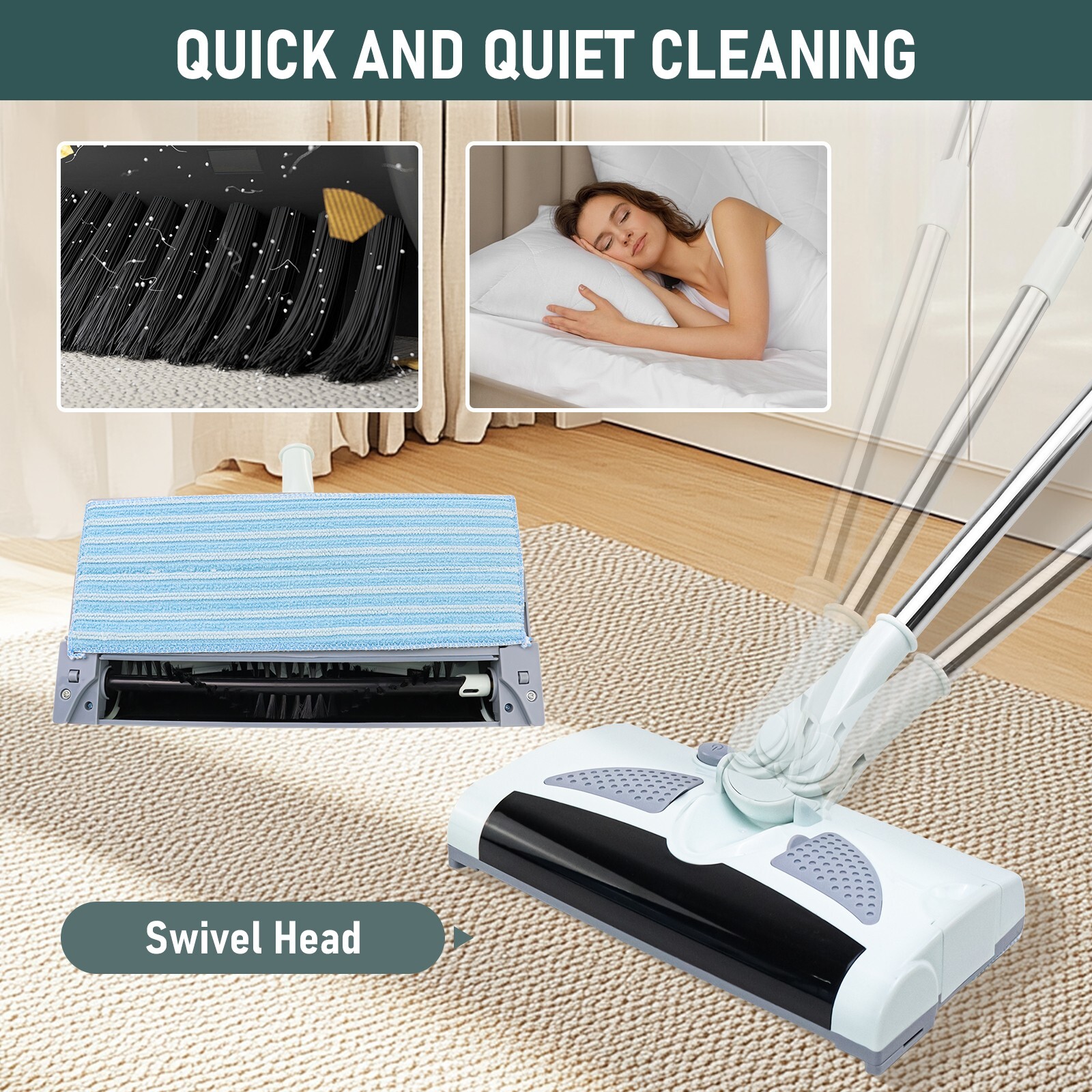 Electric 2 in 1 Carpet Sweeper Vacuum Floor Sweeper Electrostatic Lightweight