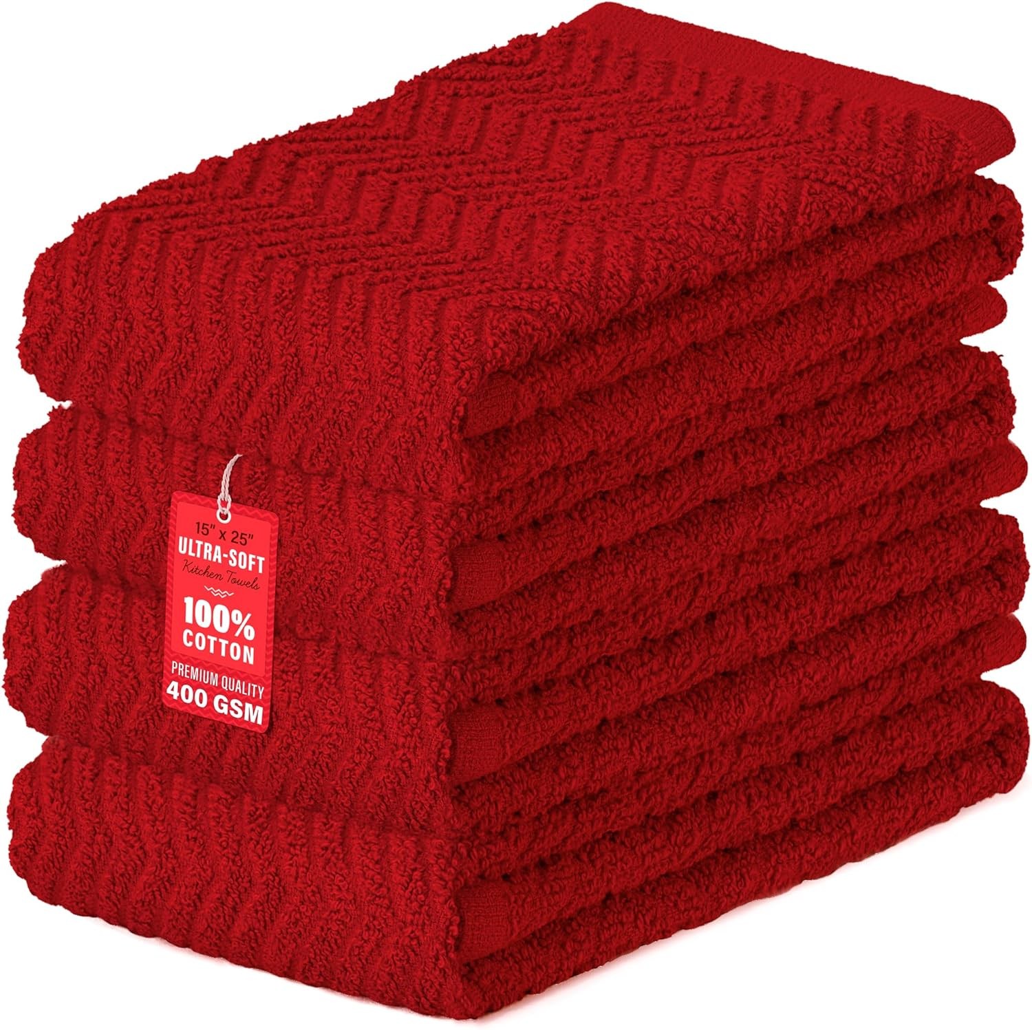 4 Pack Kitchen Towels, 100% Cotton Dish Towels, 15 x 25 Inch Absorbent Kitchen