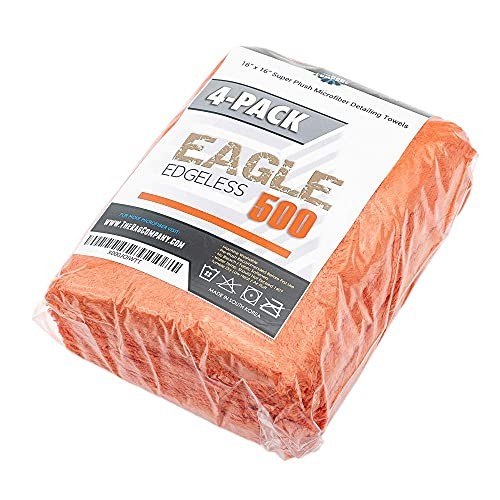 The Rag Company Eagle Edgeless 500 Microfiber Towels 4-Pack 16×16 Orange 500GSM