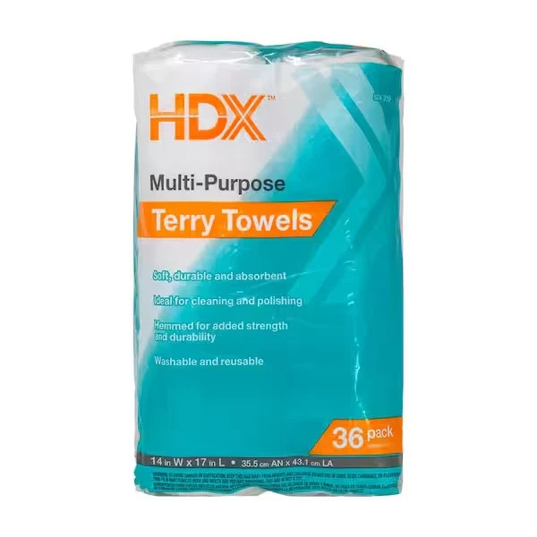HDX Multi-Purpose Terry Towels 14” x 17” 36-Pack Home, Auto & Shop