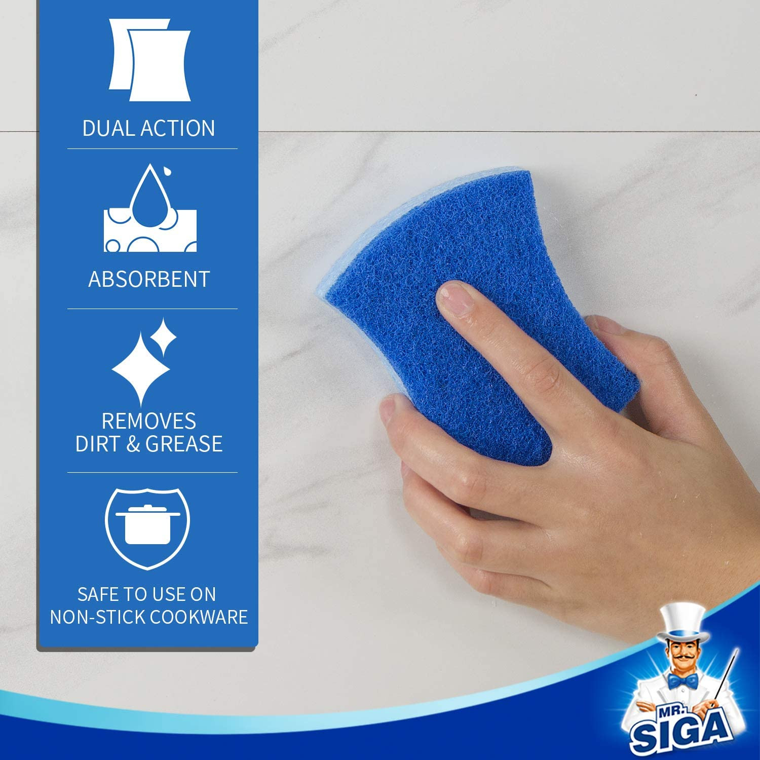 MR.SIGA Non-Scratch Cellulose Scrub Sponge, Dual-Sided Dishwashing Sponge for Ki