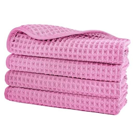 430 GSM Microfiber Lint Free Washcloth Face Towel, 13 x 13 in, 4 Pack Pink