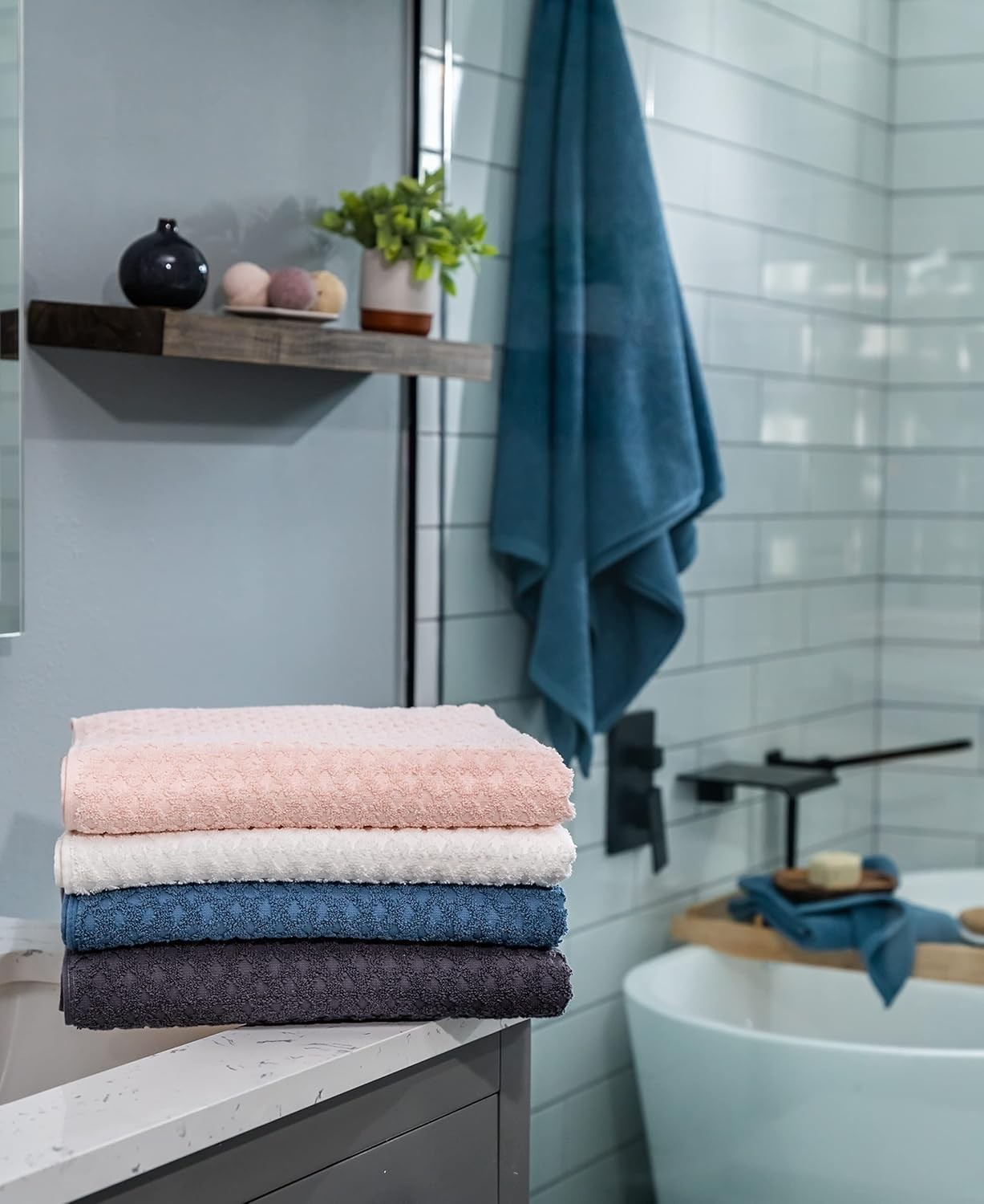 Simpli-Magic 79446 Diamond Bath Towels Set, 6 Piece Set, 2 Bath Towels, 2 Hand