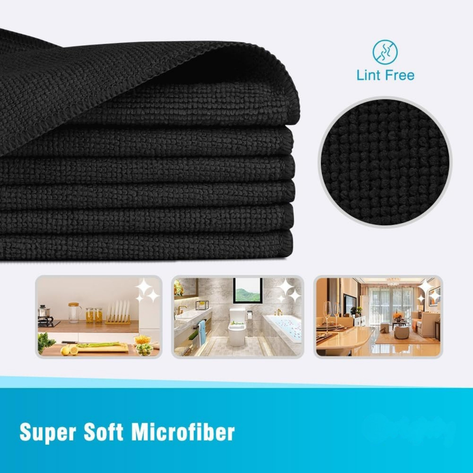 12Pcs Microfiber Cleaning Cloth Towels, Car Polishing Detailing No Scratch Black