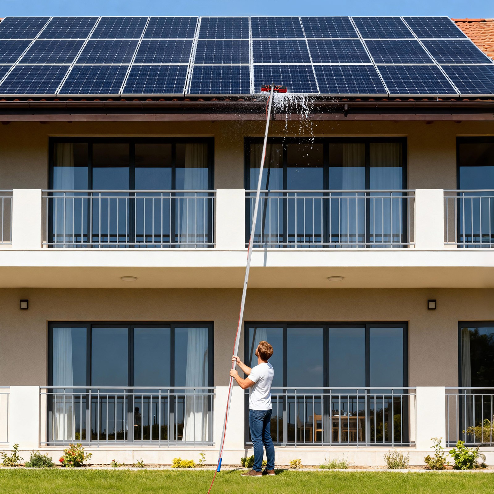 Solar Panel Cleaning Pole Outdoor Window Washing Equipment Brush Adjustable