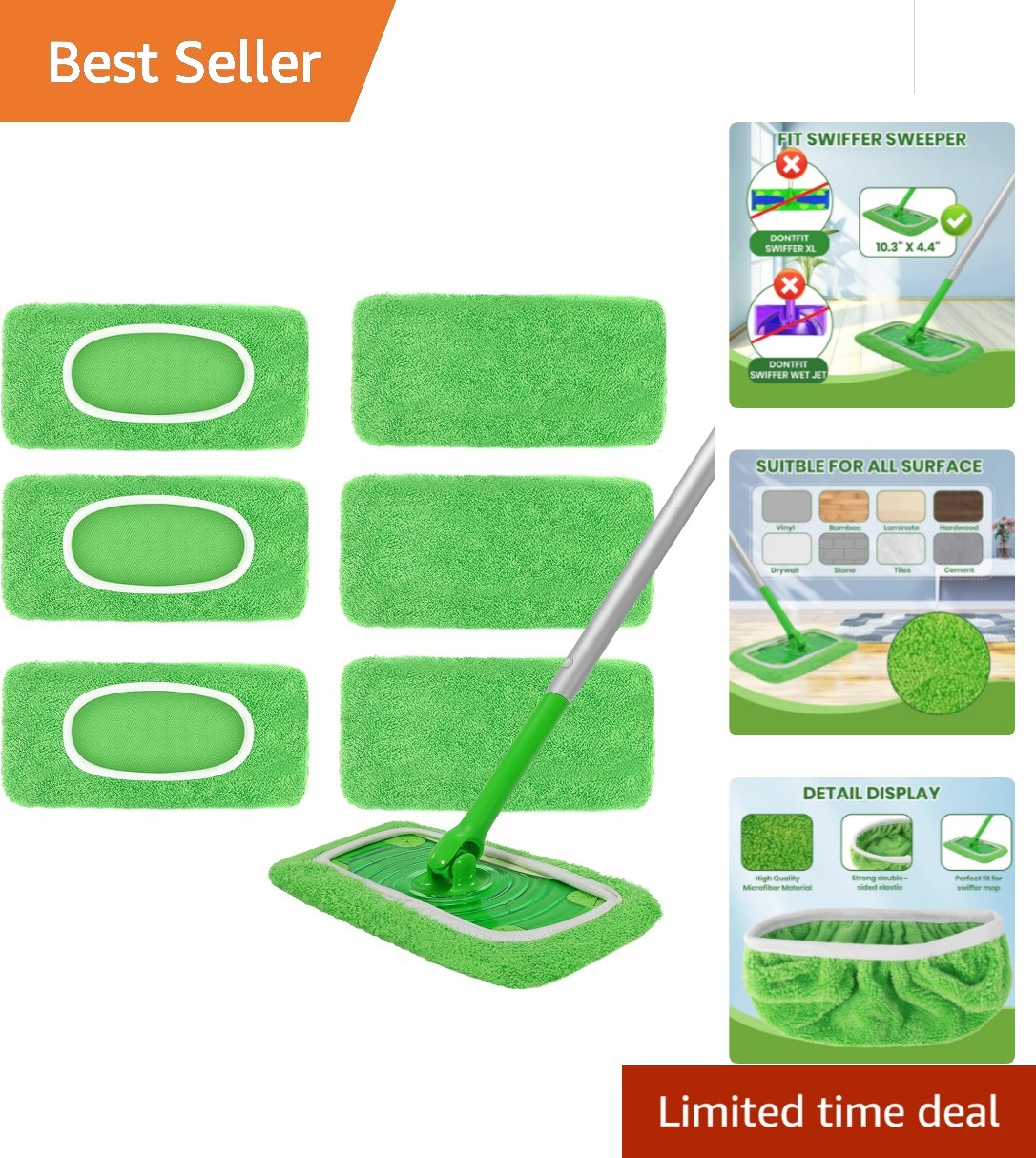 6 Pack Reusable Microfiber Mop Pads – Eco-Friendly Cleaning for All Floors