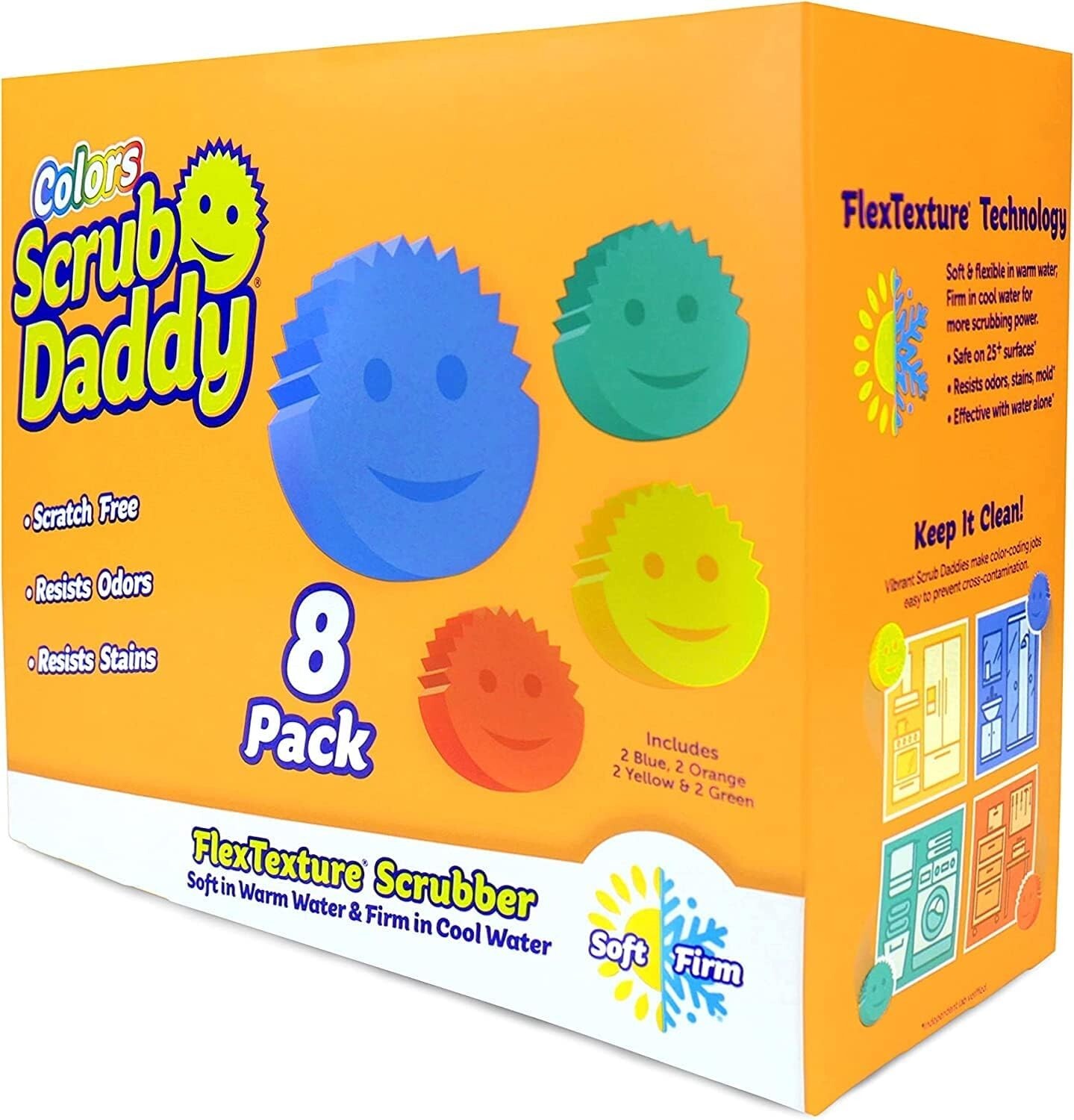 Scrub Daddy Colors Flex Texture Scrubber Sponges, 8 Pack
