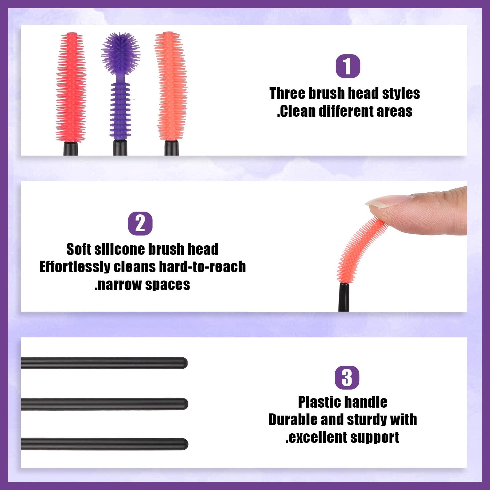 12 Pcs Silicone Nook and Cranny Brush Crevice Cleaning Orange, Purple, Red
