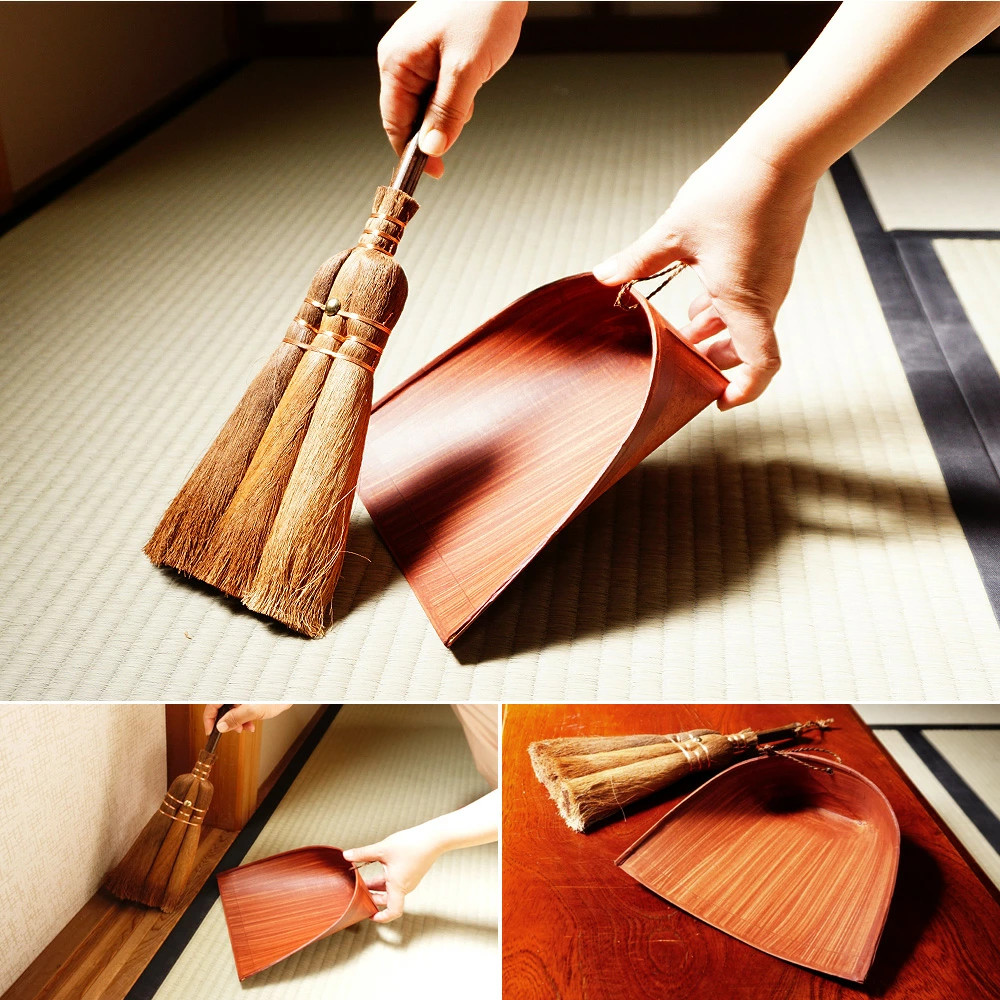 Japanese Handcrafted Desk Broom & Harimi Dustpan Set Natural Bamboo Made in JP